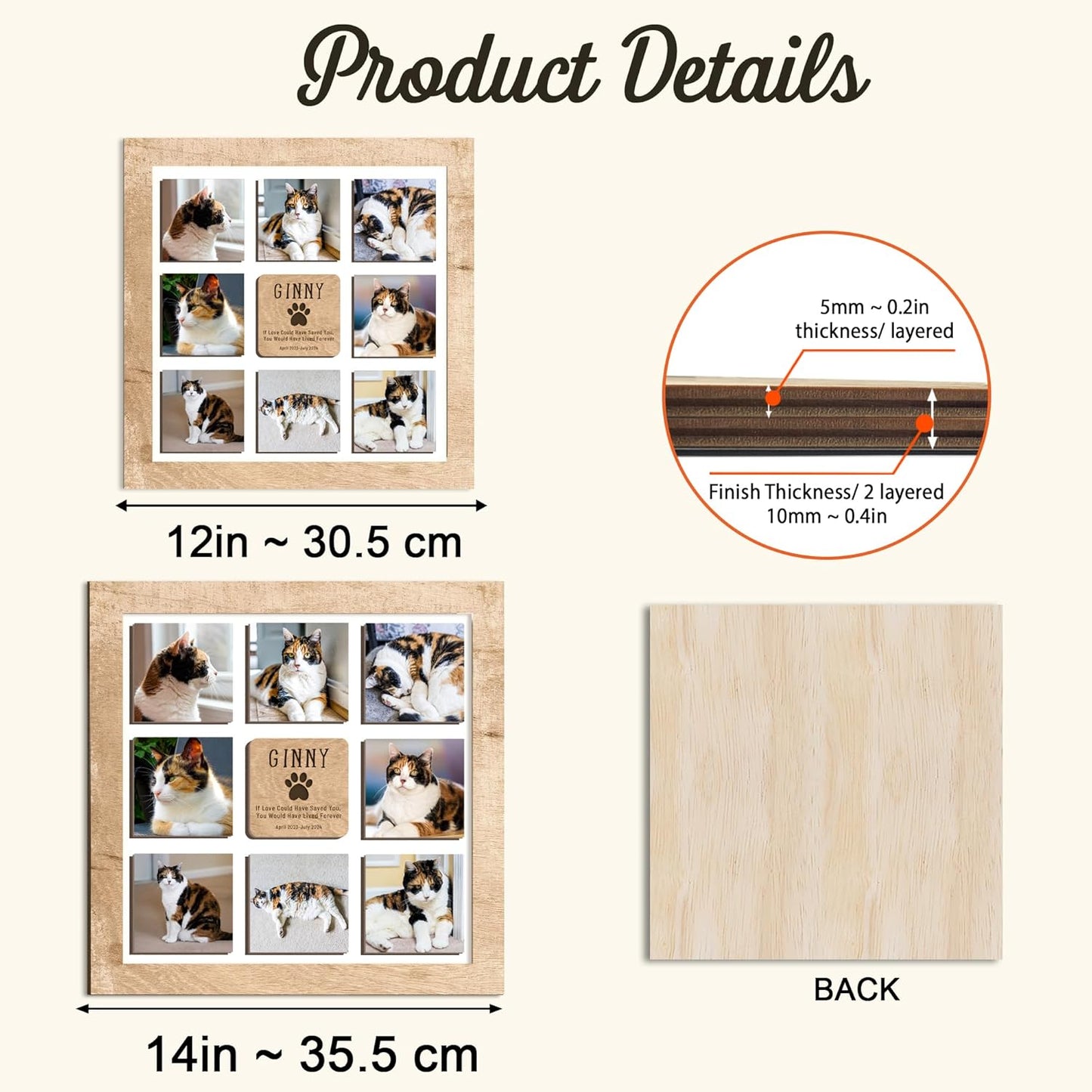 Personalized Pet Memorial Picture Frame – Custom Cat Memorial Sign with Photos, Name & Quote, Pet Loss Sympathy Gift, Pet Remembrance Keepsake, Gift for Pet Lovers