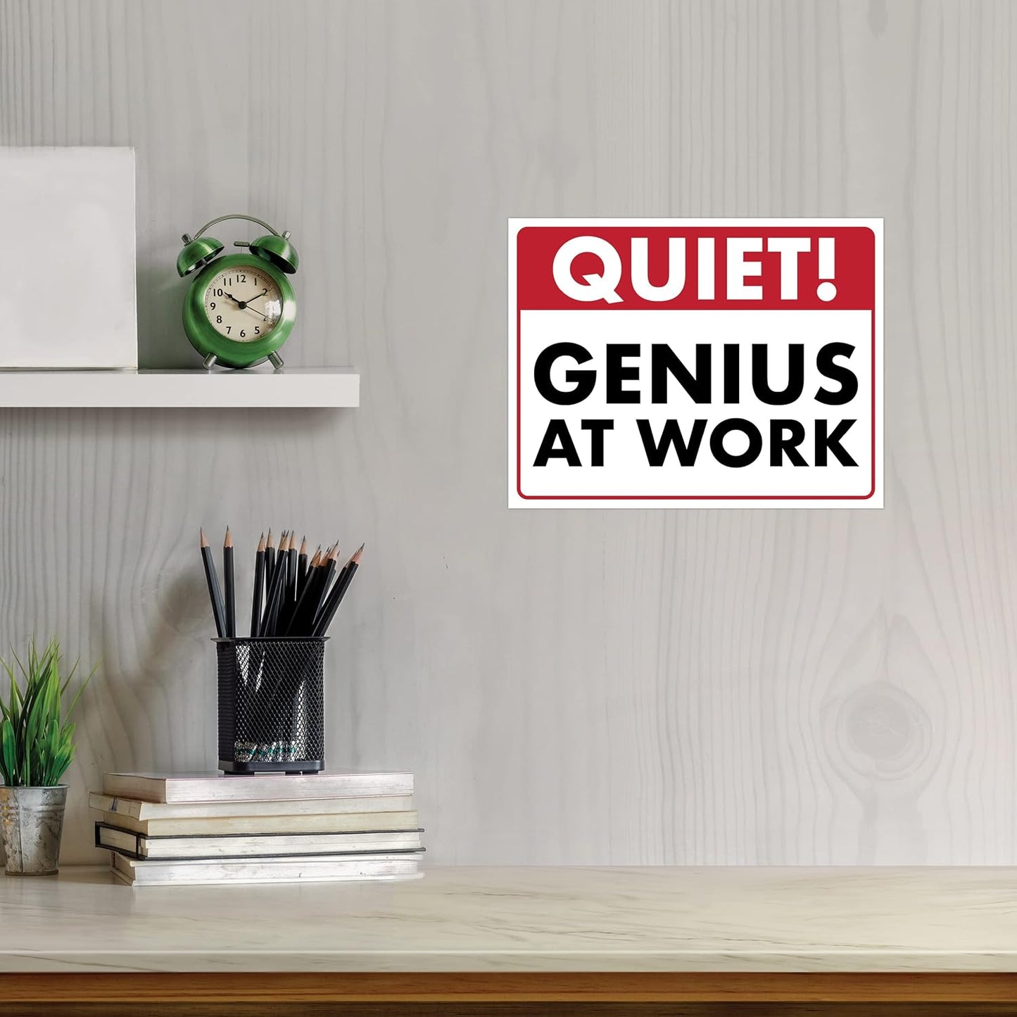 Quiet! Genius At Work - Humorous Laminated Sign - 8.5" x 11" - Funny Garage Sign, Office Wall Decor, Mechanic Gift, Street Sign for Bedroom - ENVISIONED Signage