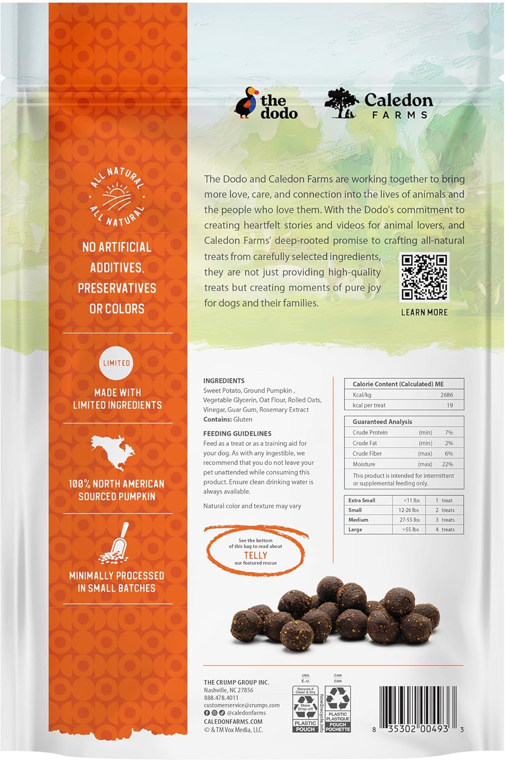 Caledon Farms The Dodo Baked Bites - Pumpkin 9.35oz, Dog Treats, Soft & Chewy