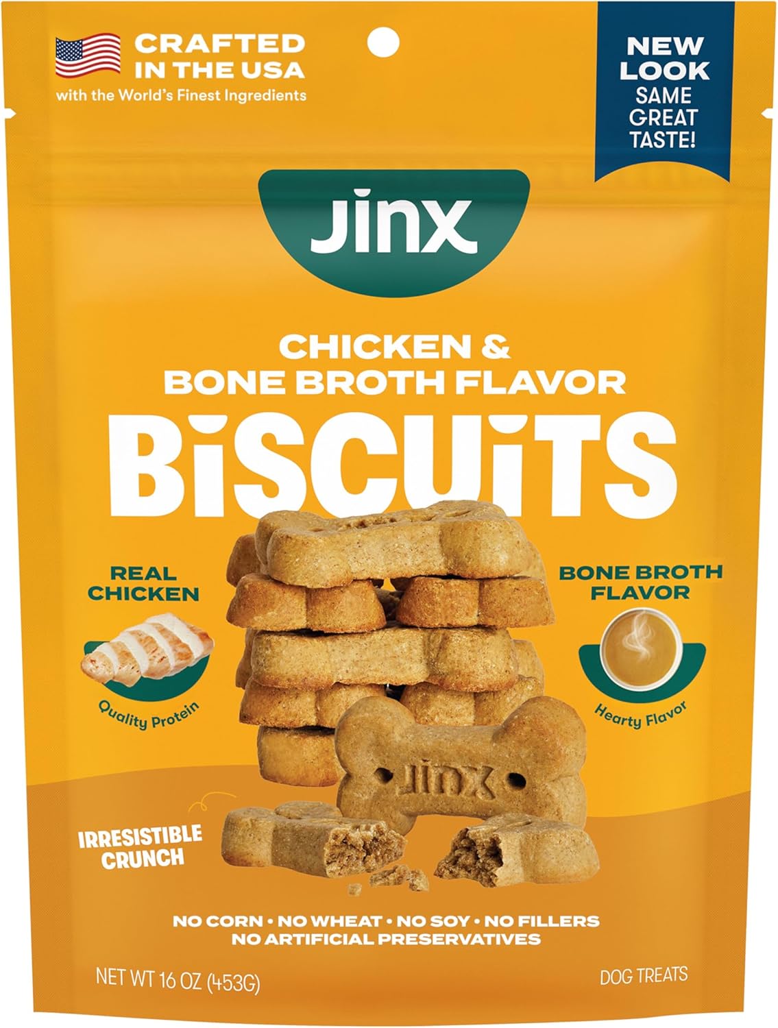 Jinx Oven-Baked Chicken Bone Broth Biscuit Treats, Crunchy, All Natural, Superfood-Rich with Real Chicken, Pumpkin & Blueberries, 16oz