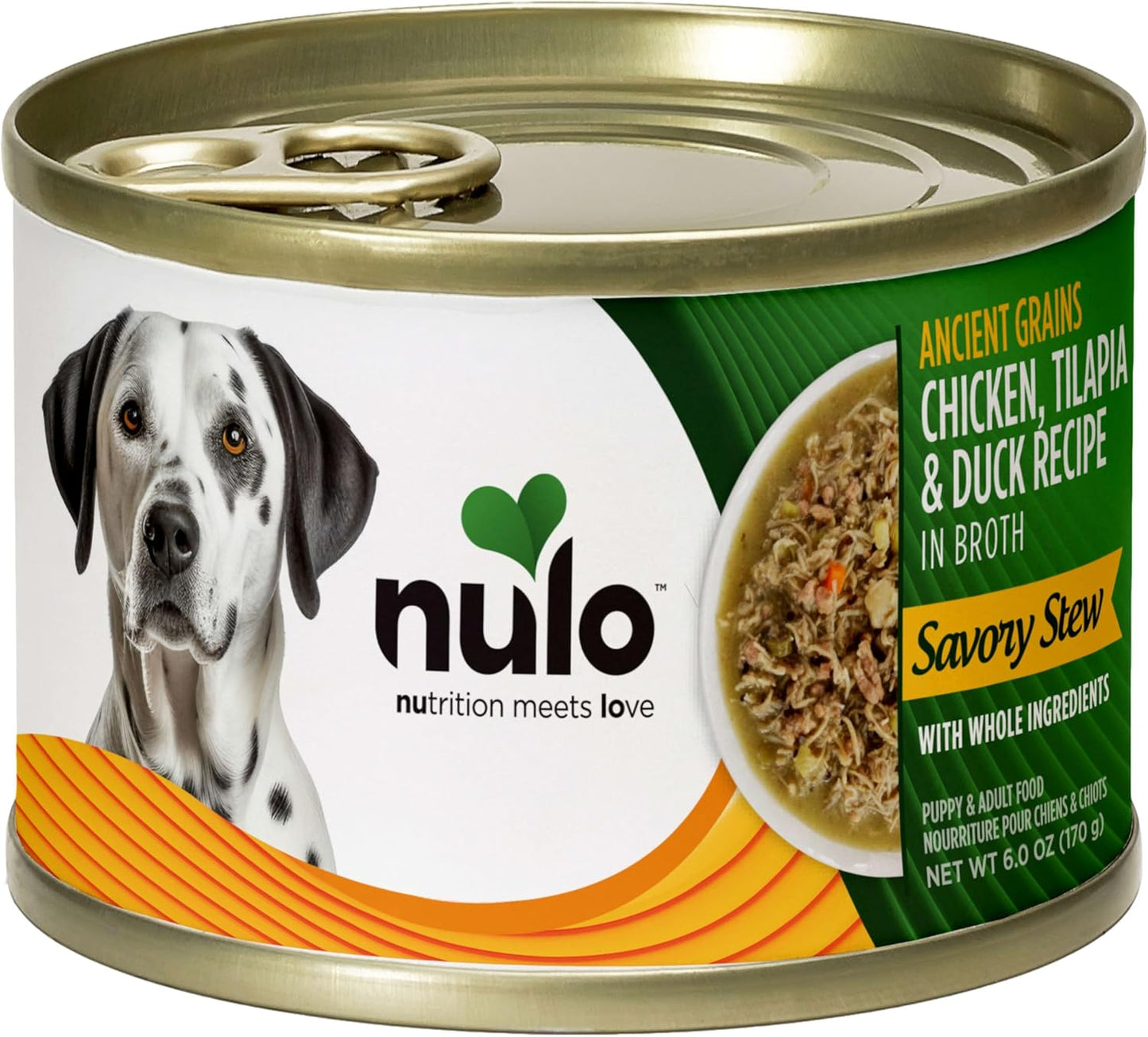 Nulo Ancient Grains Savory Stew with Whole Ingredients Puppy & Dog Food, Chicken, Tilapia, and Duck in Broth, 6.0 Ounce, 8 Cans