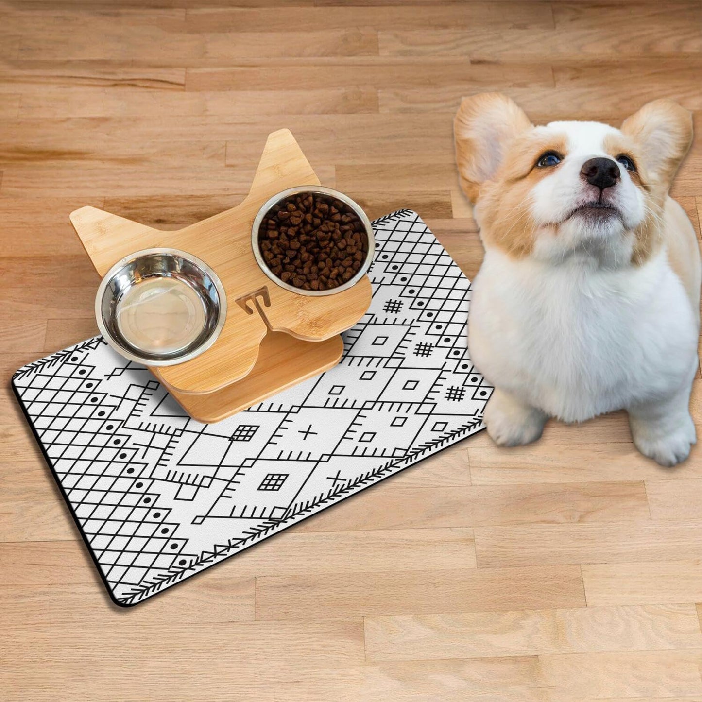Absorbent Pet Dog Bowl Mat for Food and Water, Pet Cat Food Feeding Mat with Non Slip Rubber Backing, Dog Food Mats for Floors Waterproof, 17"x30"