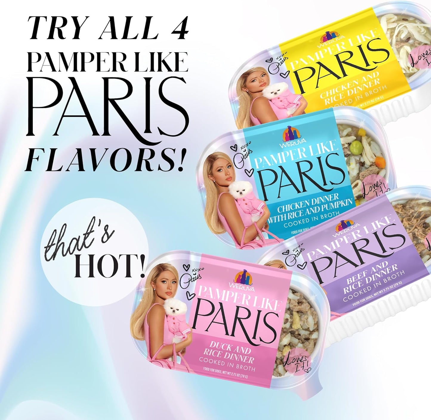 Weruva Paris Hilton Pamper Like Paris Natural Wet Dog Food, Chicken with Rice and Pumpkin, 2.75oz Cup (Pack of 10)