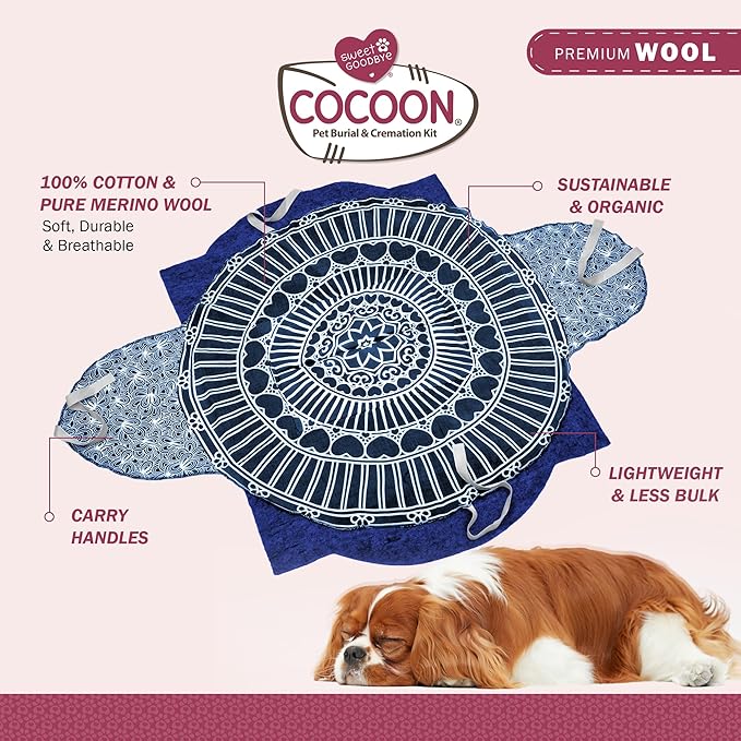Cocoon® - Eco-Friendly Pet Burial & Cremation Ceremony Kit (Premium Wool) - Casket for Dogs and Cats (Choose Size & Color) (XL, Indigo)