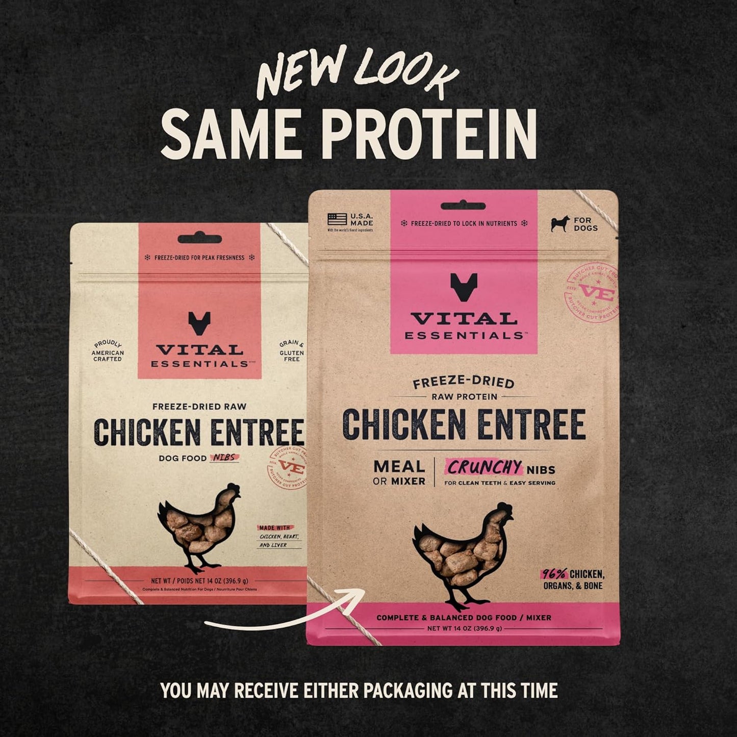 Vital Essentials Freeze-Dried Raw Chicken Meal or Mixer Dog Food Crunchy Nibs, 14 oz