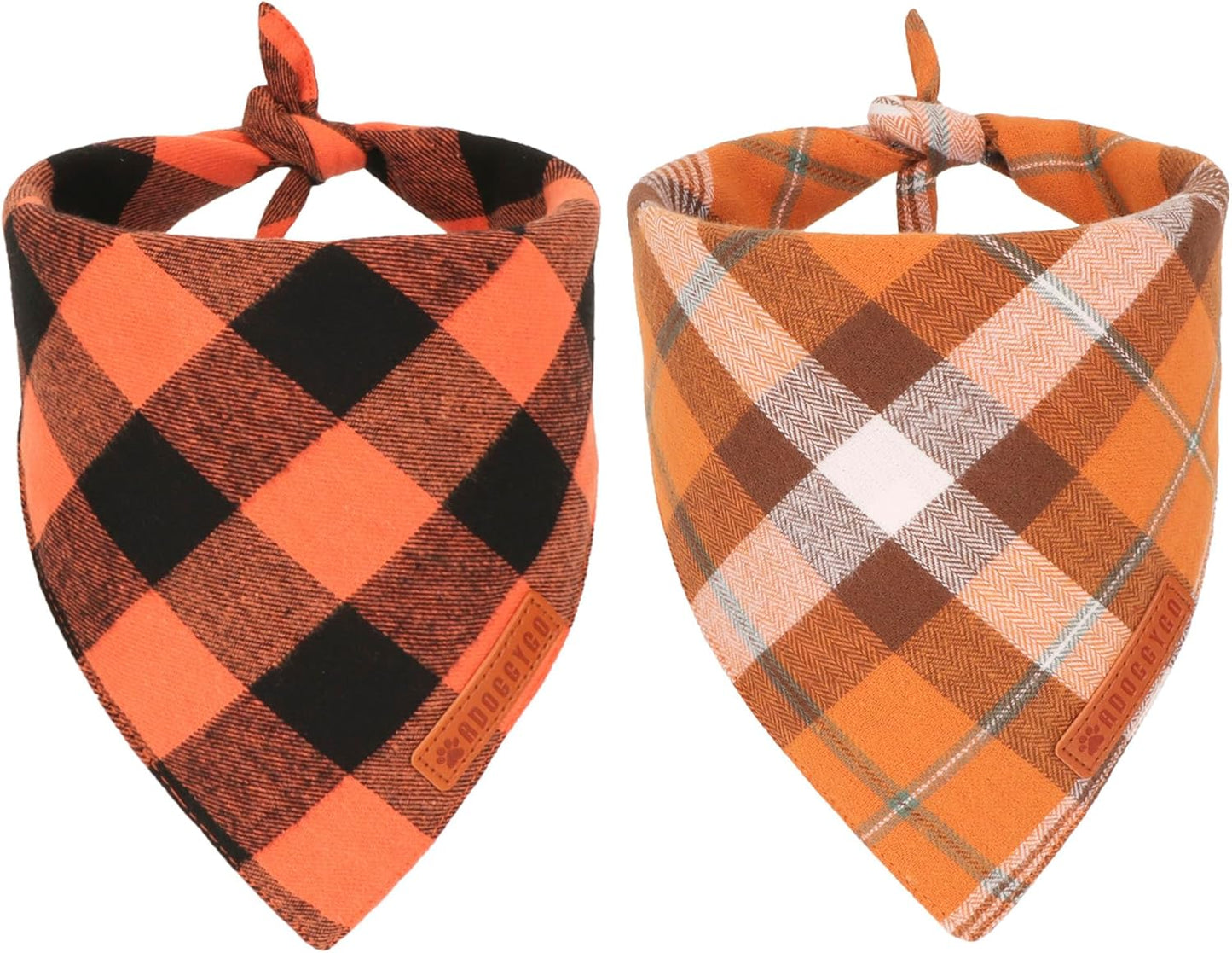 ADOGGYGO Fall Cat Bandanas 2 Pack, Premium Cotton Fabric, Orange Plaid Pet Halloween Thanksgiving Bandanas for Cat Kittens (Fall)