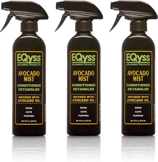 EQyss Avocado Mist Pet Spray Conditioner - Shines, Conditions, and Reduces Shedding, Weightless Leave in Spray - for Dogs, Cats, Puppies - Oil and Silicone Free, pH Balanced, USA Made (3 Pack)