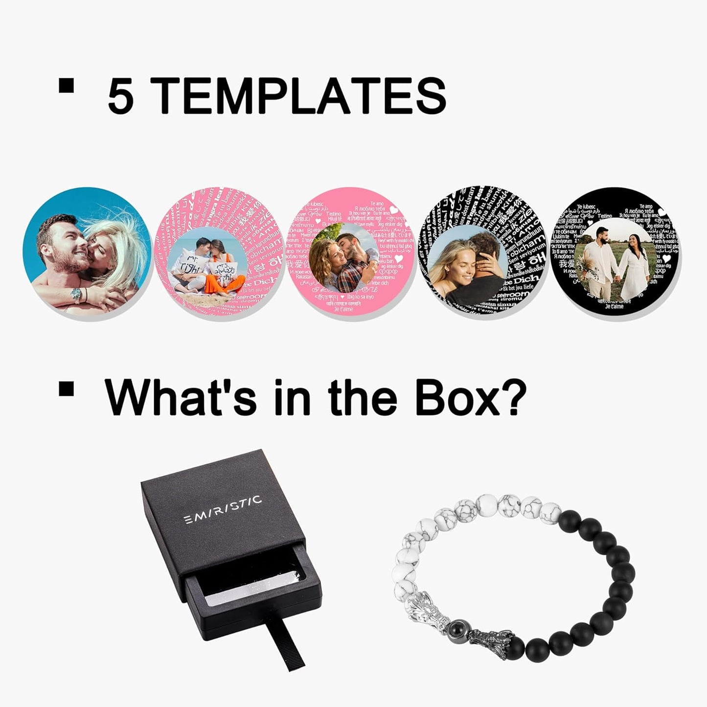 EMIRISTIC Custom Photo Bracelet - Personalized Picture Natural Stone Cuban Chain Bracelet - Any Special Day Gifts