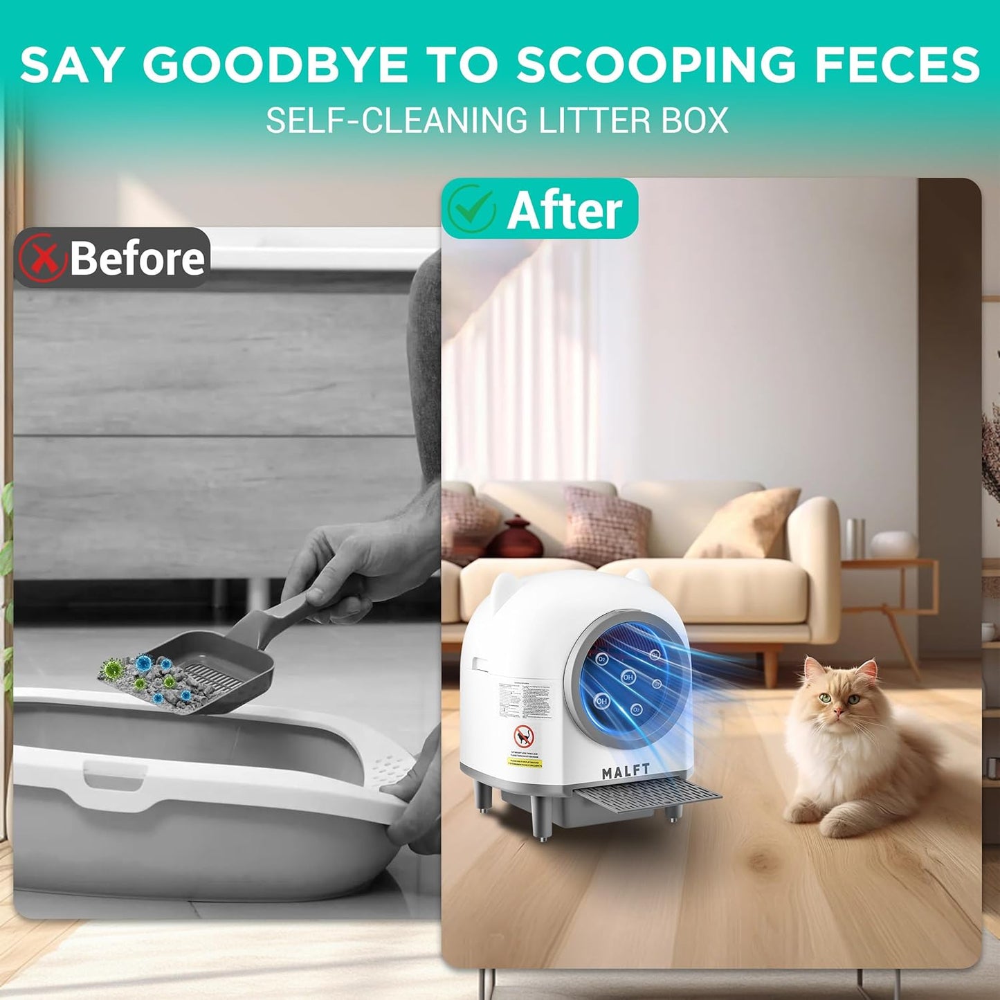 90L Self-Cleaning Litter Box – WiFi Connected Automatic Cat Litter Box, Silent Night Mode, Child & Pet Safe, Works for Multiple Cats (Comes with Anti-Slip Mat & Waste Bags)