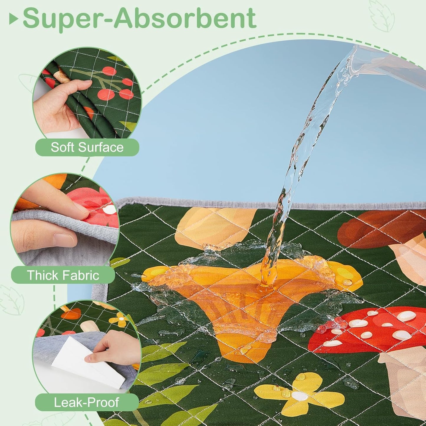 Bienbee Guinea Pig Bedding, 2 Pack 56" x 28" Reusable Guinea Pig Cage Liner Waterproof and Absorbent Small Animal Bedding Washable Guinea Pig Pee Pads for Small Pet Hamster Rabbit Squirrel, Mushroom