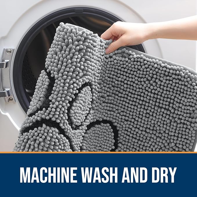 OLANLY Door Mat for Muddy Dog Paws 70x24, Ultra Absorbent Chenille Mud Doormat with Paw Print Design, Non-Slip Washable Doormat for Indoor Entryway, Quick-Dry Pet Bed Mats for Dirty Dogs, Grey