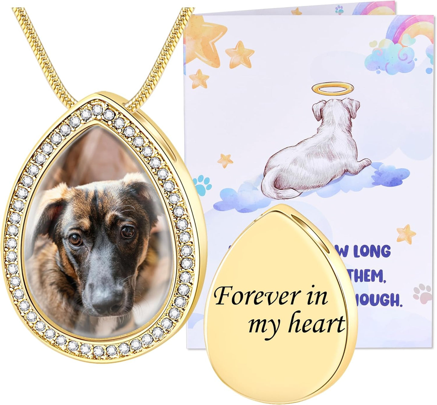 Fanery Sue Personalized Pet Ashes Necklace for Dog Cat Custom Photo&Text Pet Loss Sympathy Gift Cremation Jewelry