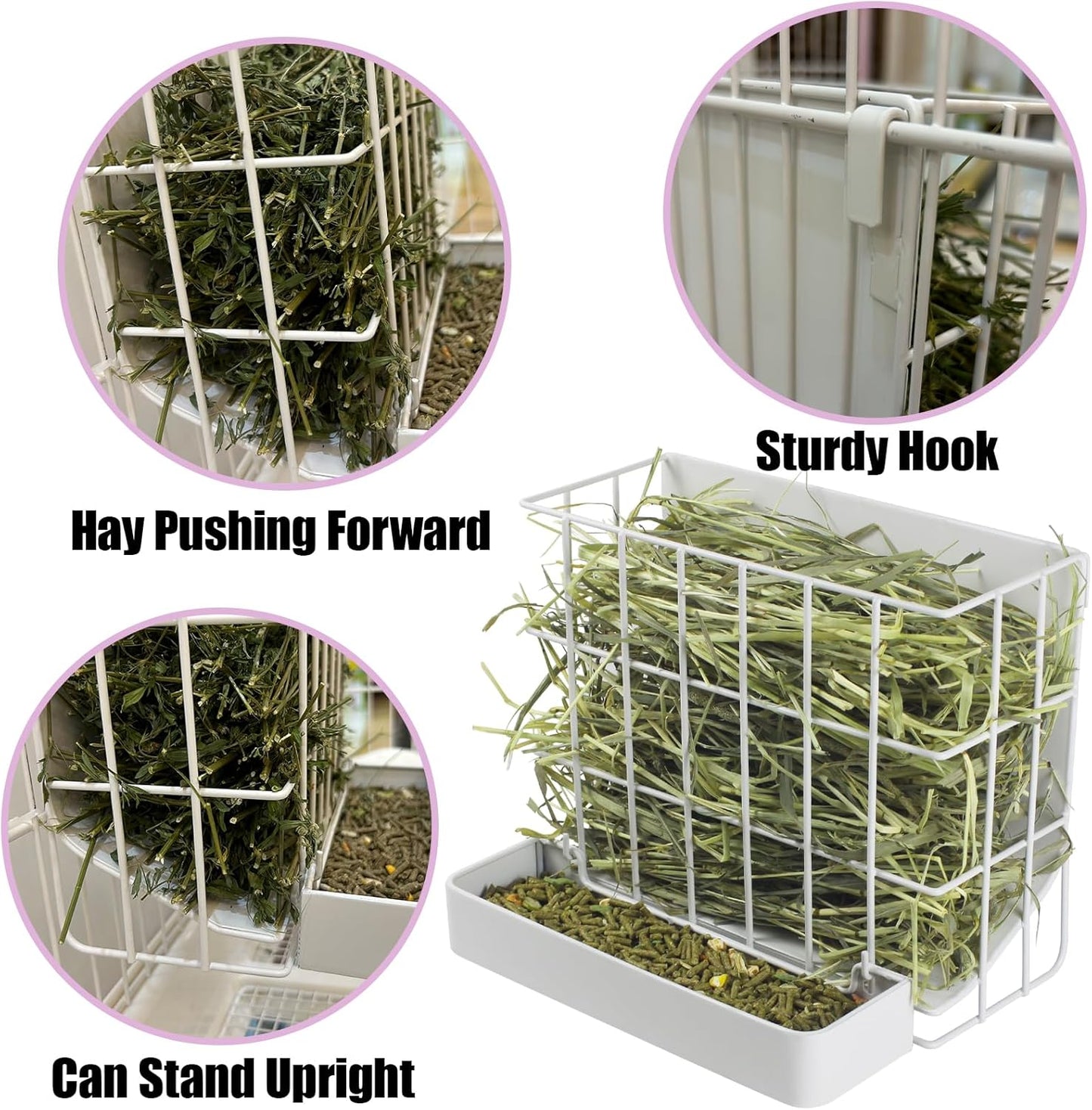 Large Hay & Feed Two in One Feeding Rack Rabbit Hay Rack with Hook Heavy-Duty Metal,Internal Sloping Design，Hay Feeder for Bunny,Rabbit，Chinchillas,Comes with Two Multifunctional Zippers