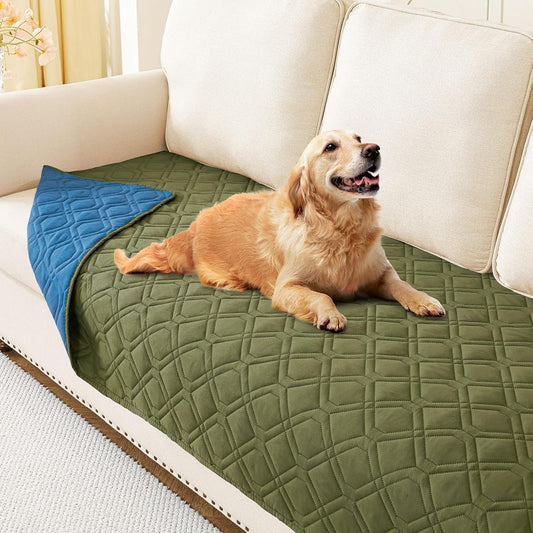 hyha Waterproof Dog Bed Blanket, Soft Pet Blankets, Waterproof Couch Cover for Dogs, Reversible Sofa Covers Washable for Furniture (30x70 Inch, Green/Navy Blue)