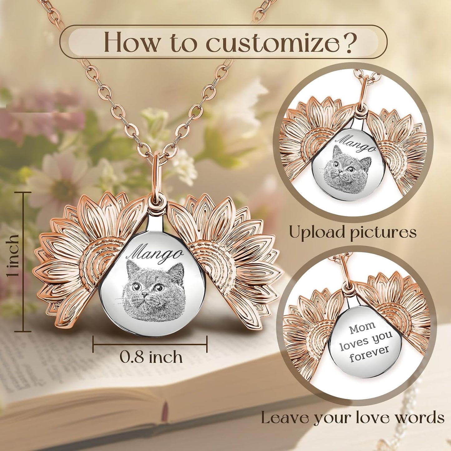 Personalized Pet Portrait Necklace Customized Pet Memorial Necklaces Dog Necklace for Women Custom Pets Necklaces Dog Memorial Jewelry for Cat Mom Dogs Dad (Rose Gold-Silver