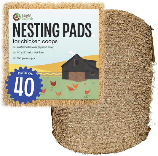 MagJo Pet Natural Aspen Shaving Nesting Liners (40 Pack) - Brown, 13" x 13" - Chicken Coop Litter - Aspen Bedding