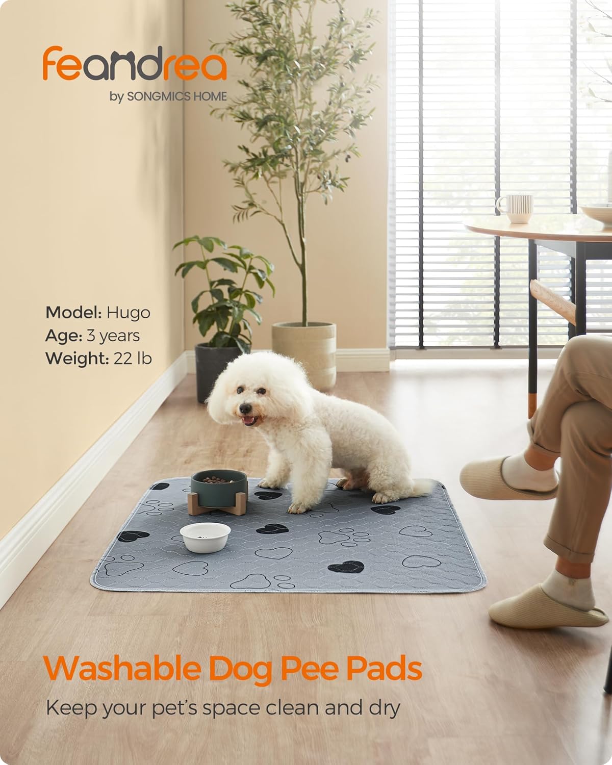 Feandrea Washable Dog Pee Pads, 2 Pack, Reusable Dog Pads, 36 x 34 Inches, M, Waterproof Pet Training Pads, Leakproof, Non-Slip, Super Absorbent, Gray UPTD034G01