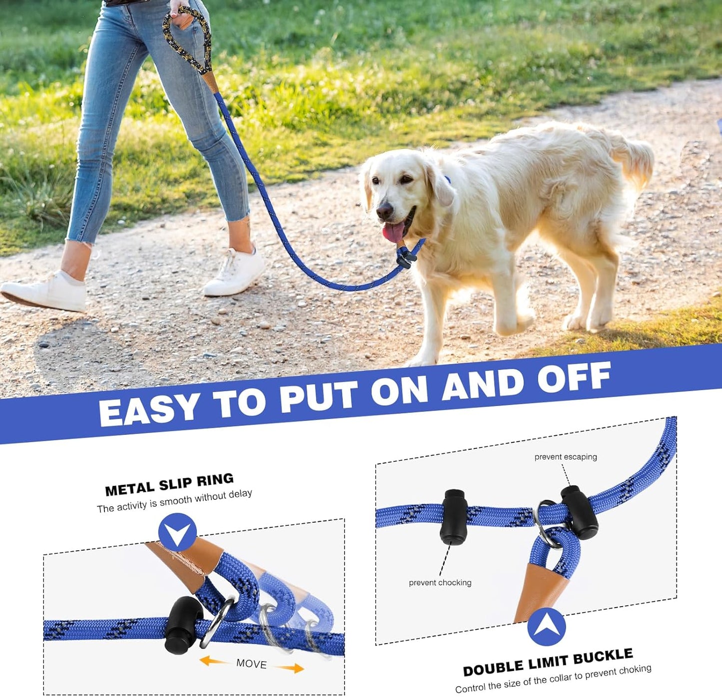 lynxking Slip Lead Dog Leash Reflective, Heavy Duty Comfortable Strong Rope for Large Medium Small Dogs No Pull Pet Training (Blue, Small 3/8in x 6ft-Slip Lead)