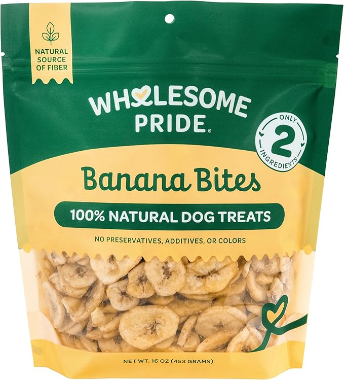 Wholesome Pride Banana Bites Dog Treats, 2 Ingredients – Bananas & Coconut Oil, Grain-Free, 16oz