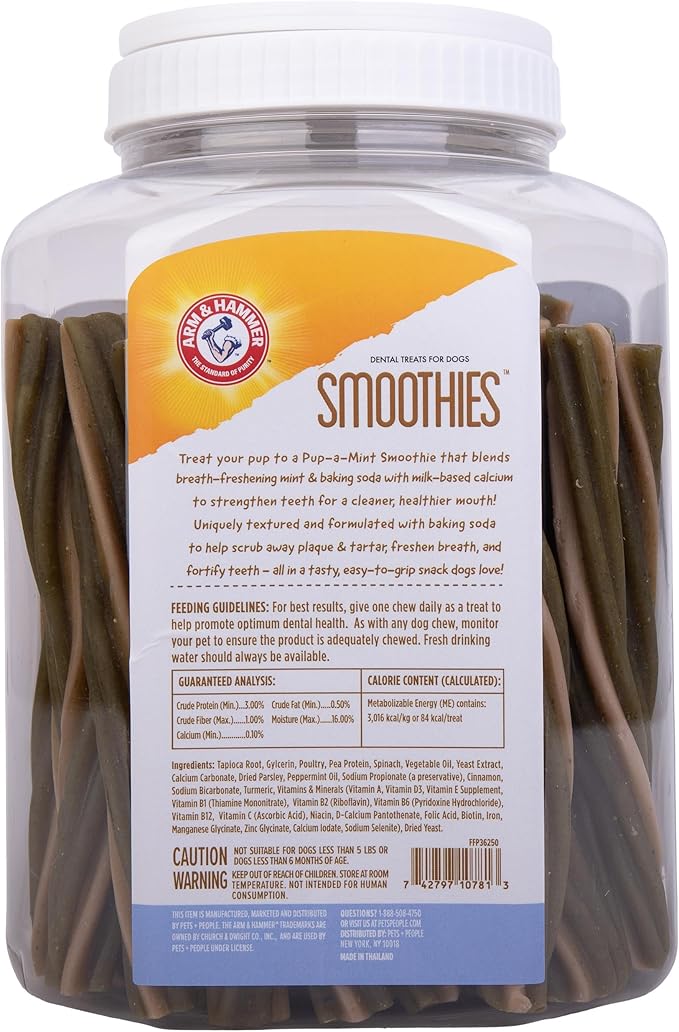 Arm & Hammer for Pets Smoothies Dental Treats for Dogs with Baking Soda and Calcium, Treat Chews Help Fight Bad Breath, Plaque & Tartar without Brushing, Mint, 57 Pcs (Packaging may vary)