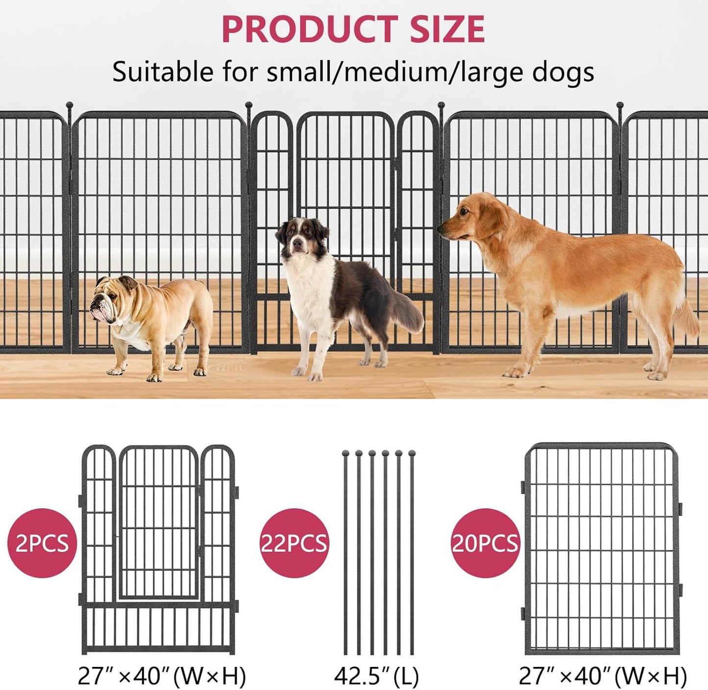 Dog Playpen 40" Height 22 Panels Portable Pet Fence Outdoor for Yard Indoor Dog Pen Outdoor for Medium/Small Animals, Large Pet Puppy Playpen Heavy Duty Pet Fence for RV Camping, Yard