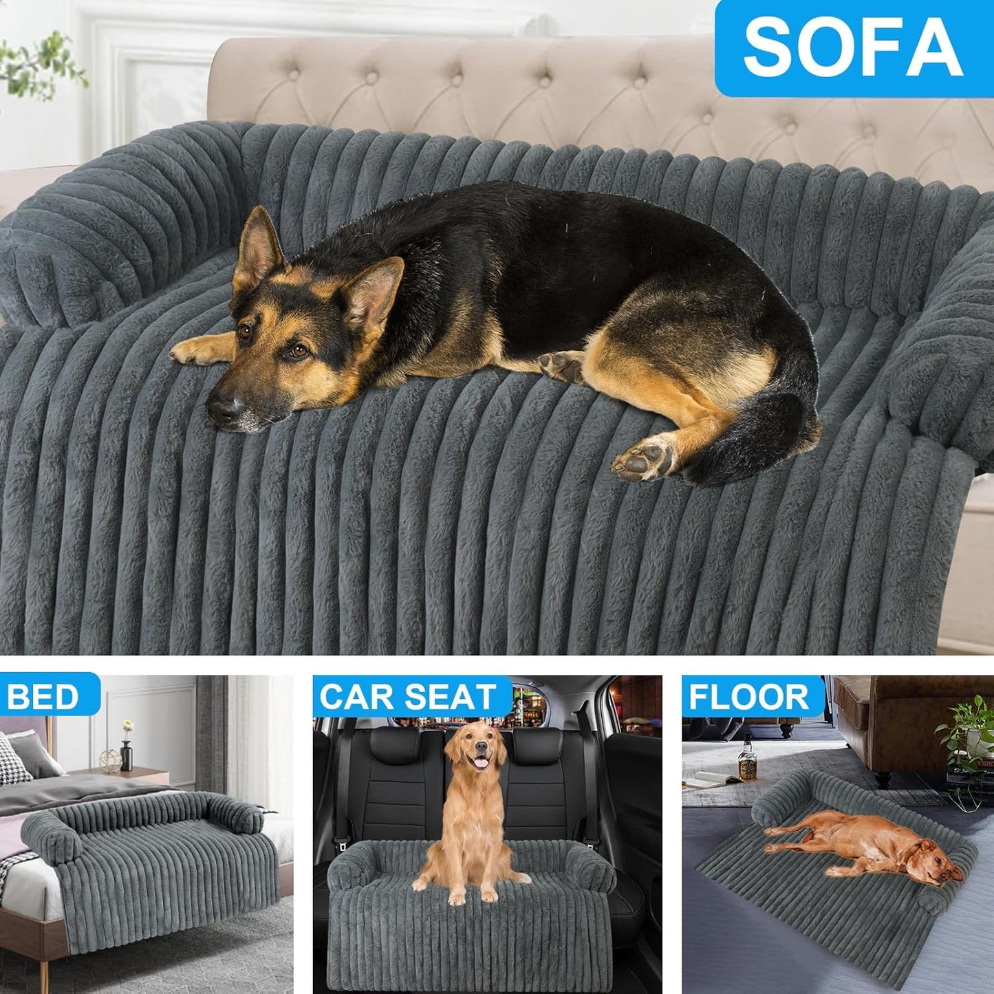 Luxurious Dog Couch Bed, Washable Calming Dog Couch Cover, Removable Couch Protector for Dogs, Waterproof Sofa Bed, Pet Bed Mats for Couch, Pet Couch Covers for Sofa(Grey, L)