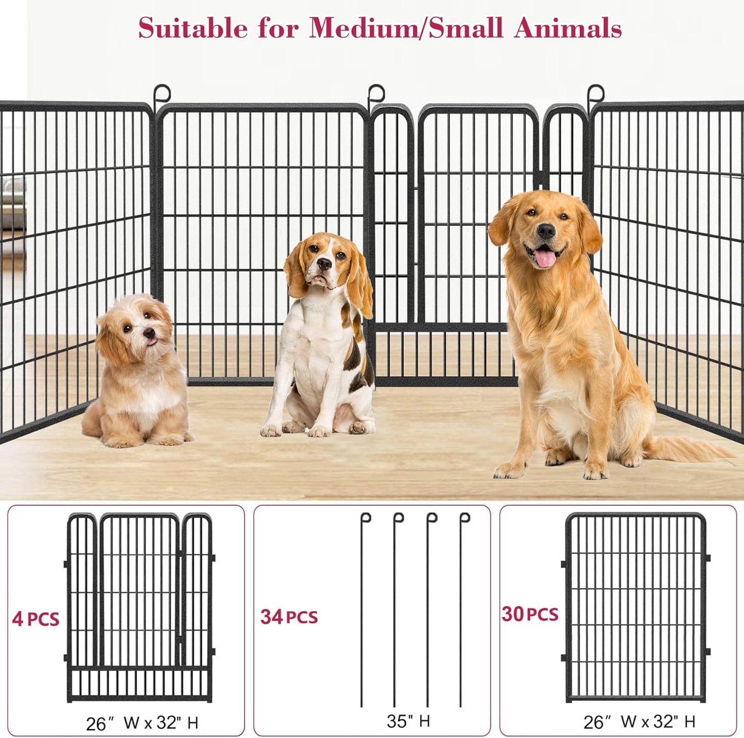 Dog Playpen Dog Fence Outdoor for Yard, 32inch 34 Panels Dog Pens Outside Anti-Rust Pet Playpen Exercise Pen with Lock for Large Medium Small Dogs, Portable Pet Fence for Yard RV Camping