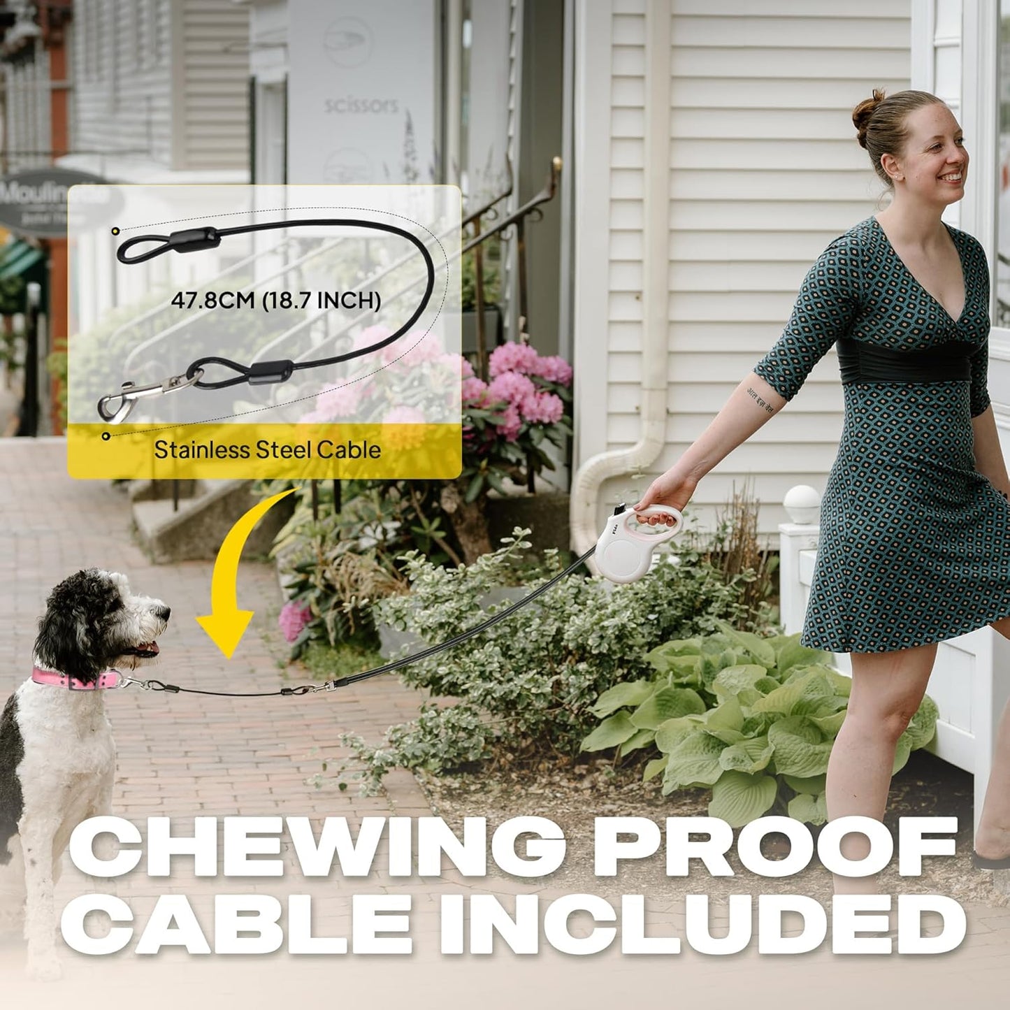 Fida Retractable Dog Leash, 16 ft Dog Walking Leash for Medium Dogs up to 44lbs, Tangle Free, White & Pink