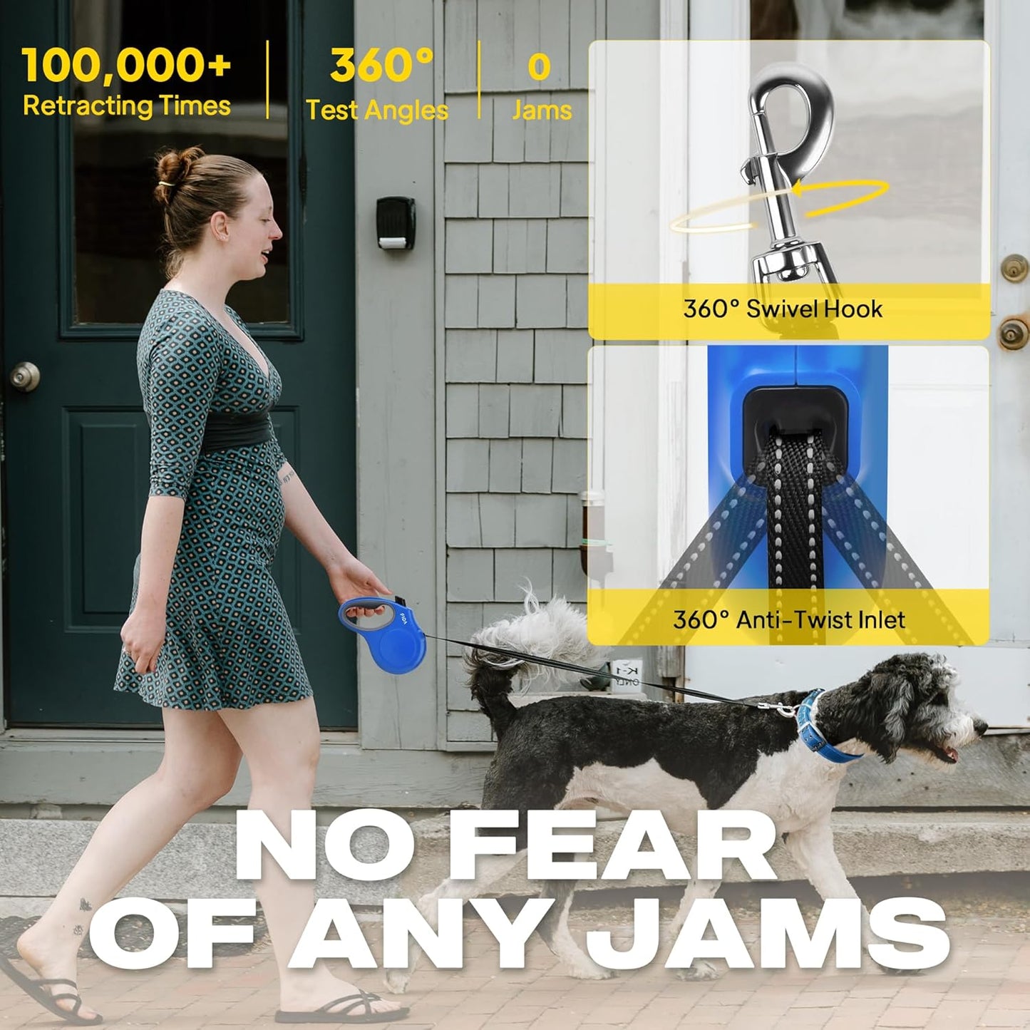 Fida Retractable Dog Leash, 16 ft Dog Walking Leash for Small Dogs up to 26lbs, Soft Grip, Tangle Free, Blue