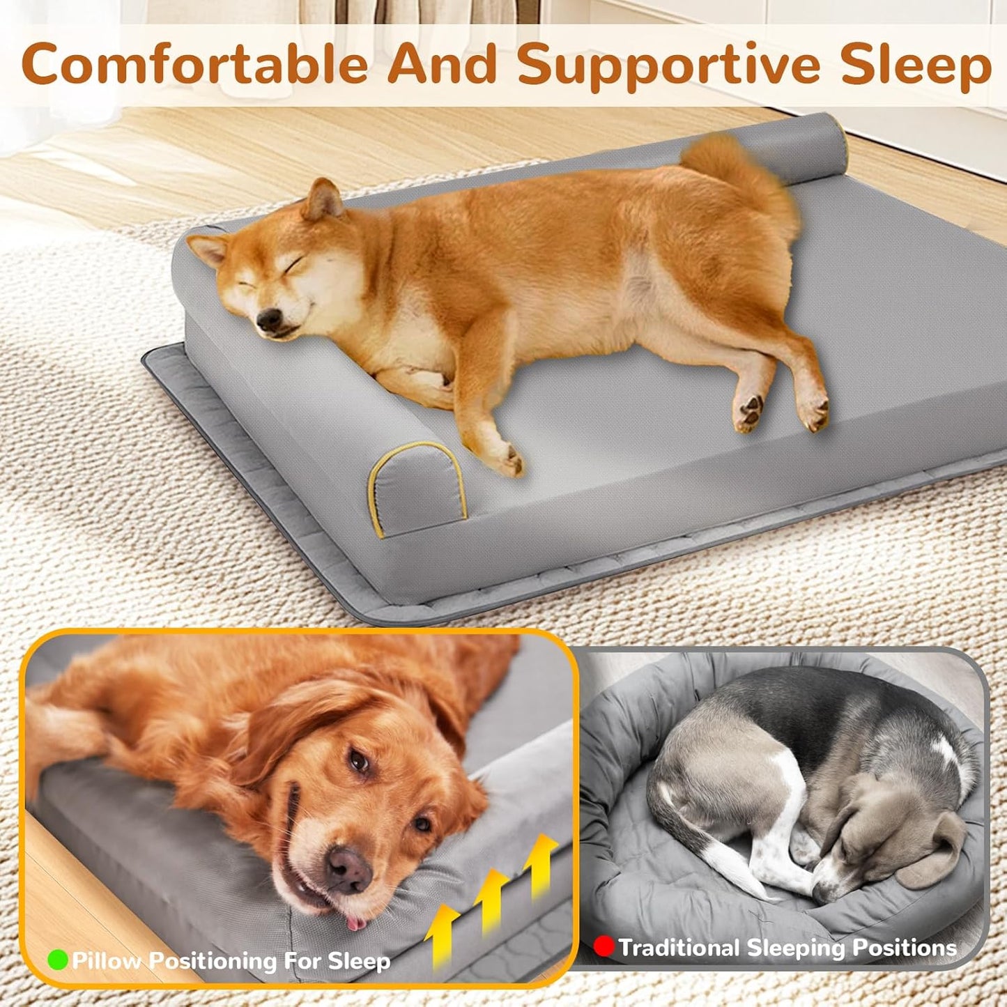 Dog Beds Large Size Dog, Waterproof Dog Bed with Anti-Slip Mat Washable, Memory Foam Orthopedic Pet Bed Chew Proof Pet Couch (Grey)