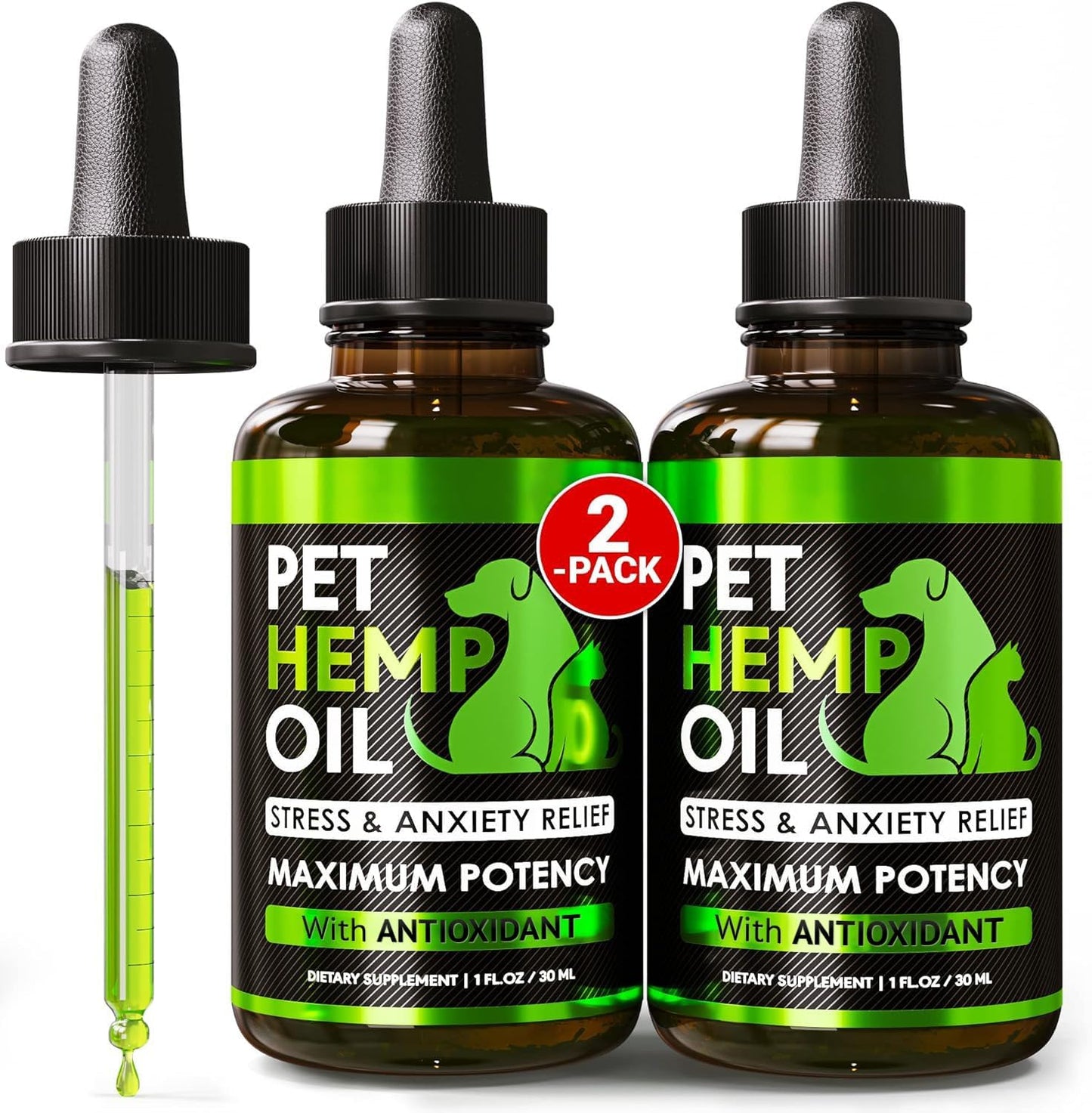 Hemp Oil for Dogs and Cats - Organic Hemp Oil Drops for Anxiety Relief, Stress,Pain, Calming, Sleep, Arthritis - Hip and Joint Support - Skin Health, Anti-Inflammatory - Omega 3-6-9 Pet Drops (2 Pack)