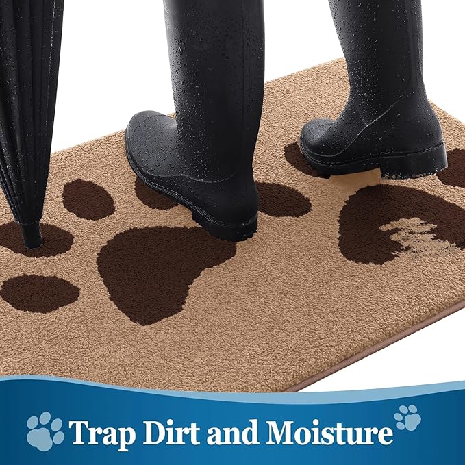 Buganda Dog Door Mat for Muddy Paws, Absorbent Dirt Trapper Washable Indoor Doormats, Non Slip Low-Profile Mud Mat for Dogs, Front Entrance Doormat for Inside Floor (59x24 Inches, Beige)