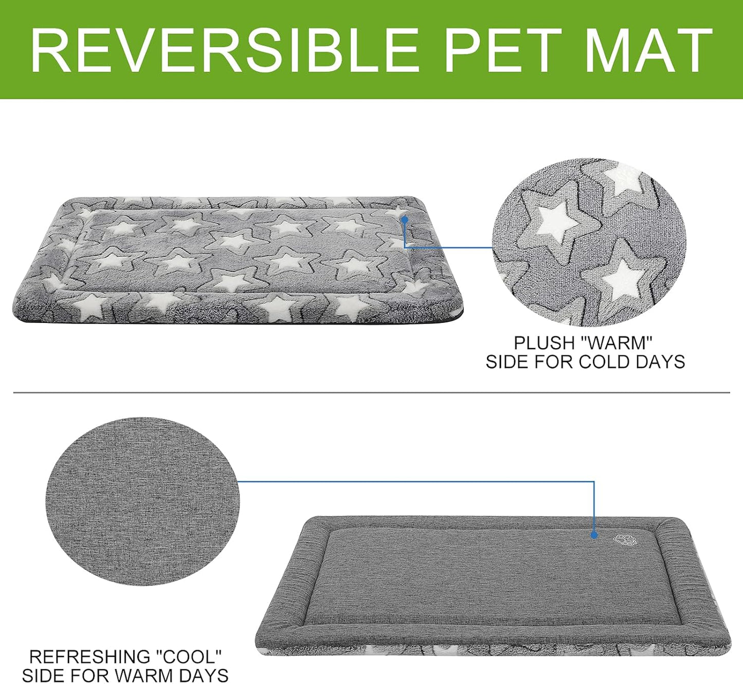 EMPSIGN Fancy Dog Bed Mat, Pet Bed Pad Reversible (Cool & Warm), Machine Washable Crate Pad, Pet Sleeping Mat for Small to XXX-Large Dogs, Grey, Star Pattern,XXL (48inch X30inch X1.1'')