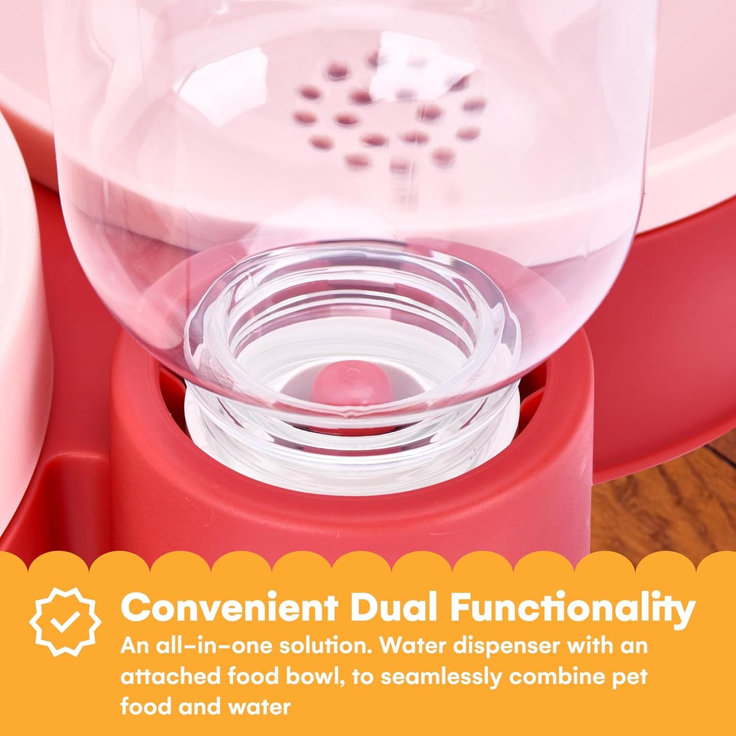 Noa Store Pet Food and Water Dispenser - 2 Removable Bowls - Gravity-Fed Drinking System for Cats and Dogs - 12x7x8 inches - Easy-to-Clean Feeder - Continuous Water Flow - Cat Feeding Station - Pink