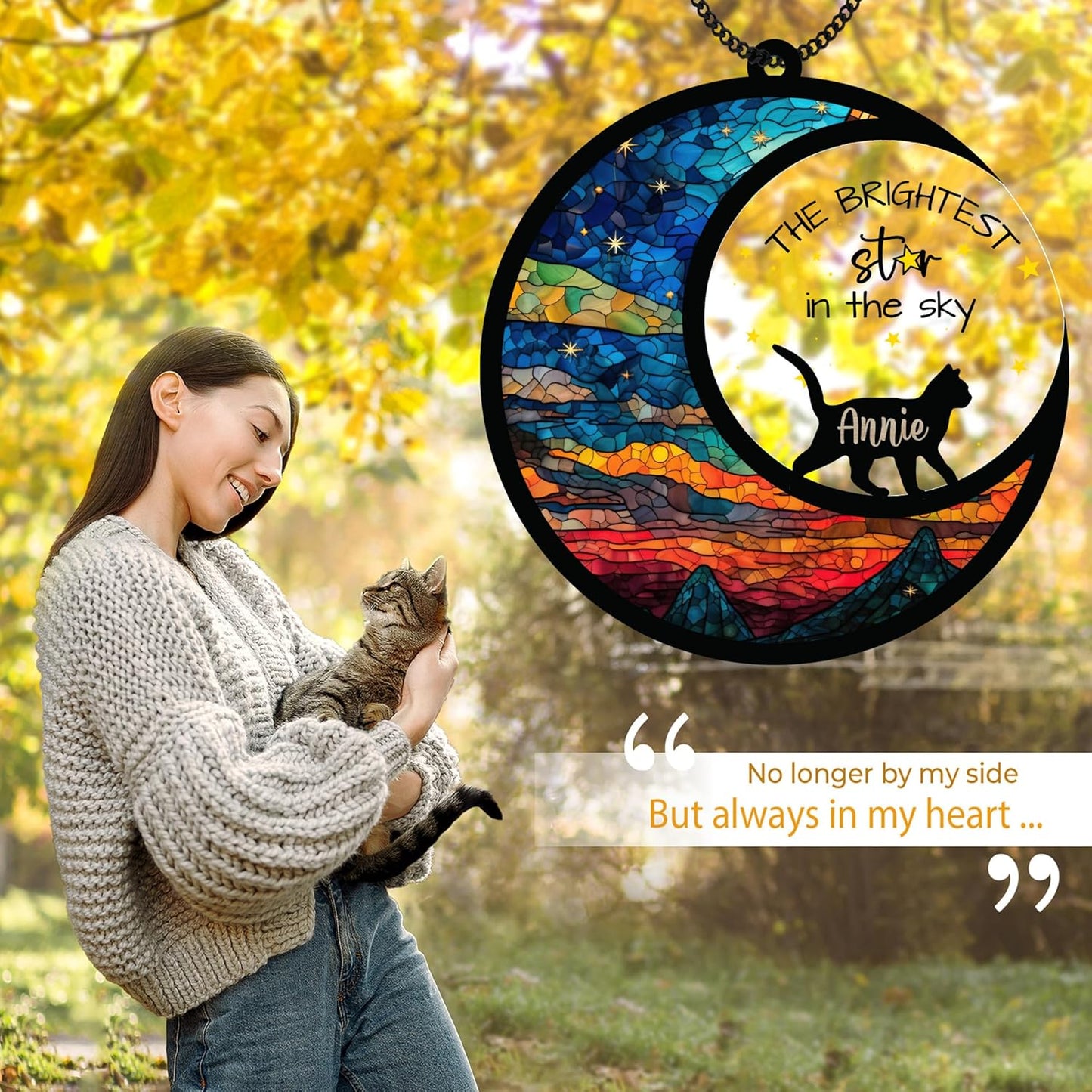 Cat Memorial Suncatcher Personalized Name Pet Ornament Window Car Hanging Sympathy Gift for Loss of Pet Bereavement Keepsake Remembrance Gifts for Cat Lovers Outdoor Decor