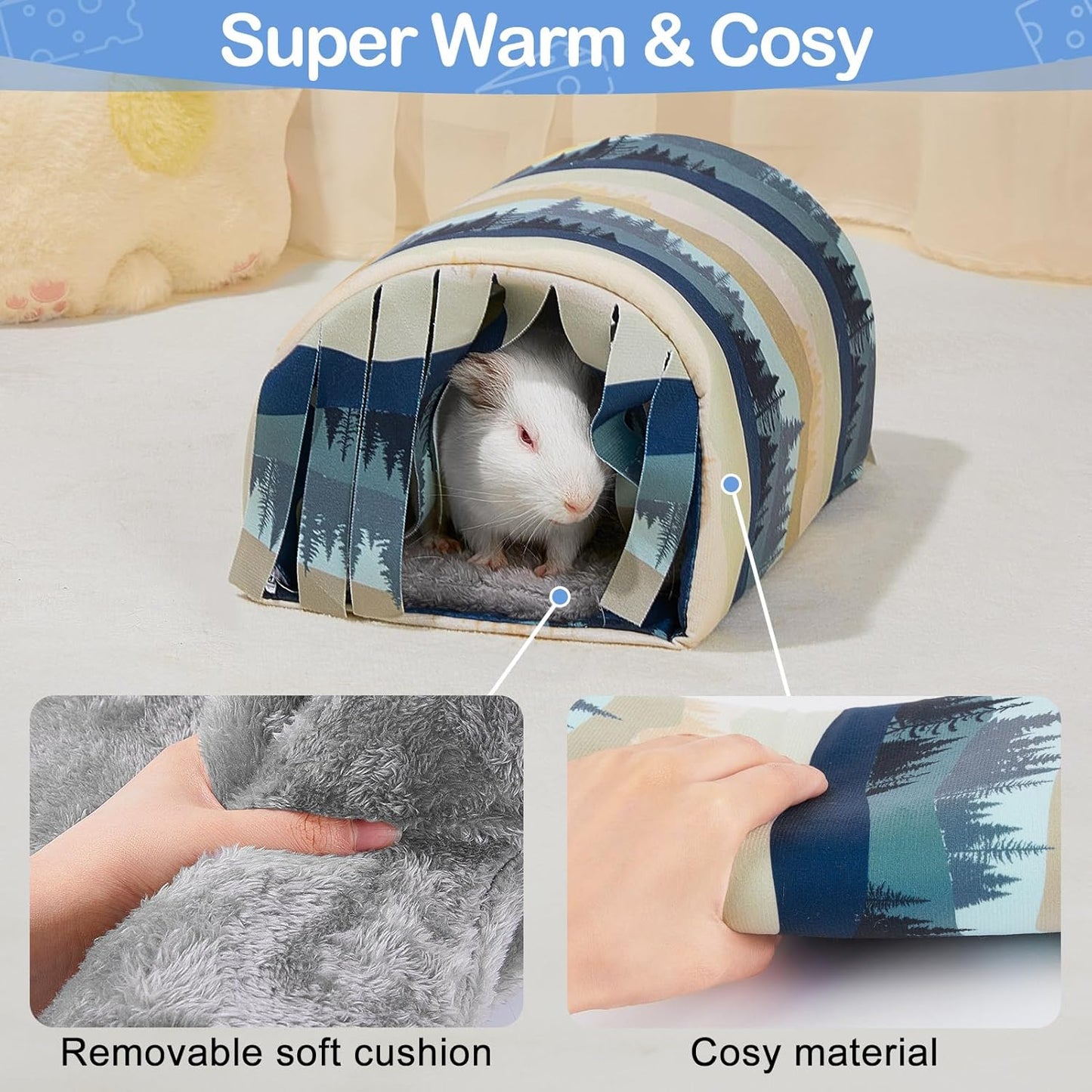 Guinea Pig Hideout Washable Guinea Pigs Tunnel with Curtains Hamster Hideout Cozy Guinea Piggy House Fit for Guinea Pig Cages Soft Guinea Pigs Accessories for Small Animals Hamster/Chinchilla/Bunny