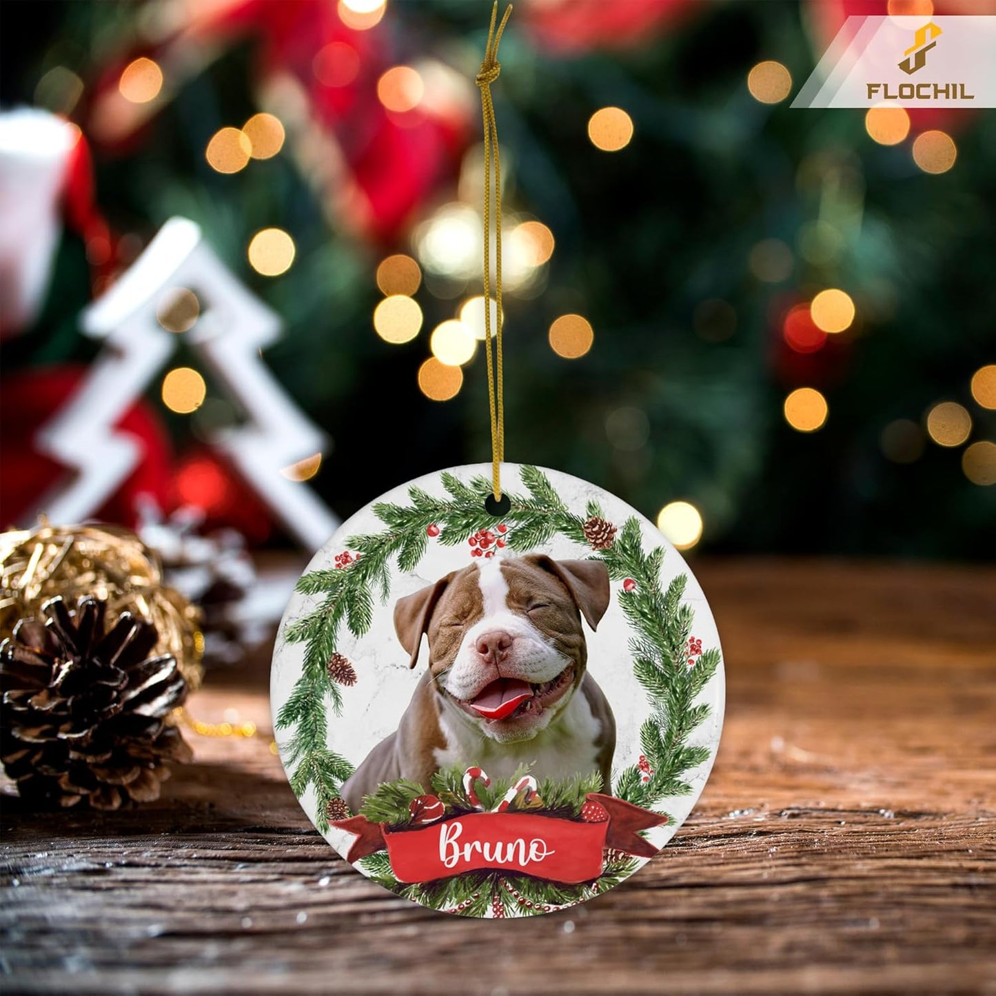 FLOCHIL Personalized Dog Christmas Ornaments, Custom Photo Name for Christmas Trees, Dog First Christmas Ornaments, Best Gifts for Pet Lovers