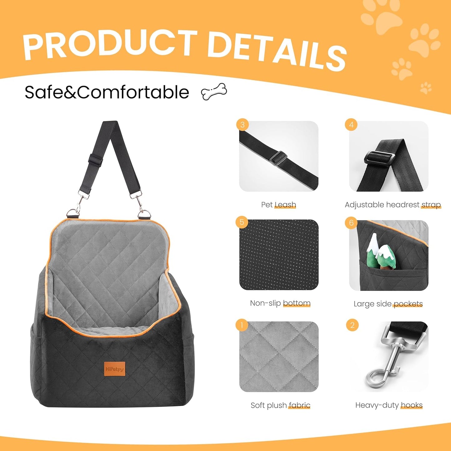 Dog Car Seat for Small Dog with Washable Mat, Memory Foam Booster Seat for Dogs Under 30lb, Elevated Pet Seat with Pockets, Anti-Slip Bed for Car, Perfect for Front & Back Seats with Safety Leash