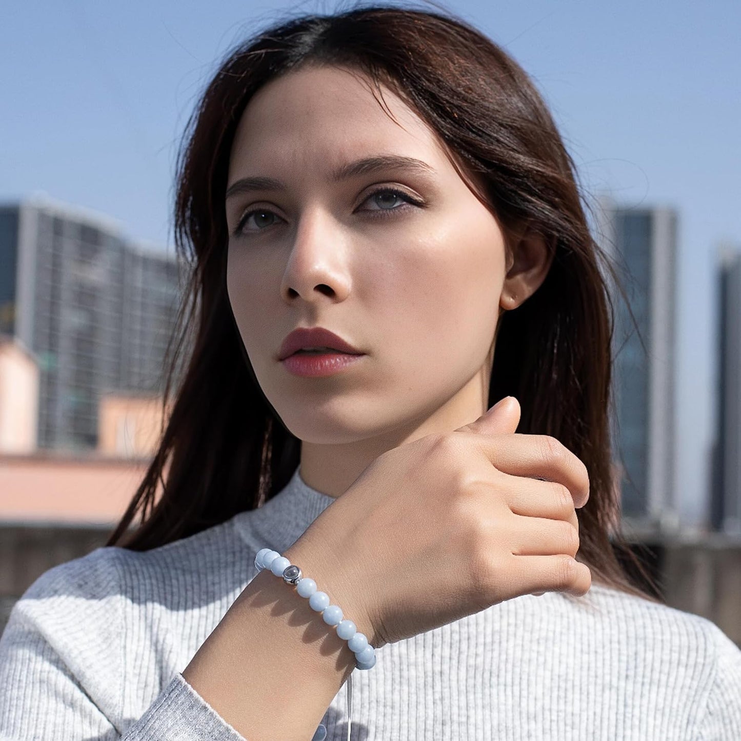 EMIRISTIC Custom Photo Bracelet - Personalized Picture Natural Stone Cuban Chain Bracelet - Any Special Day Gifts