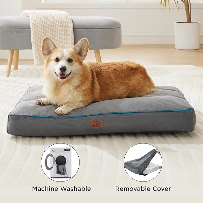 Bedsure Washable Dog Beds Large Sized Dog - 3 Inch Thicken Up to 80lbs Pet Mat Pillows with Removable Washable Cover, Grey