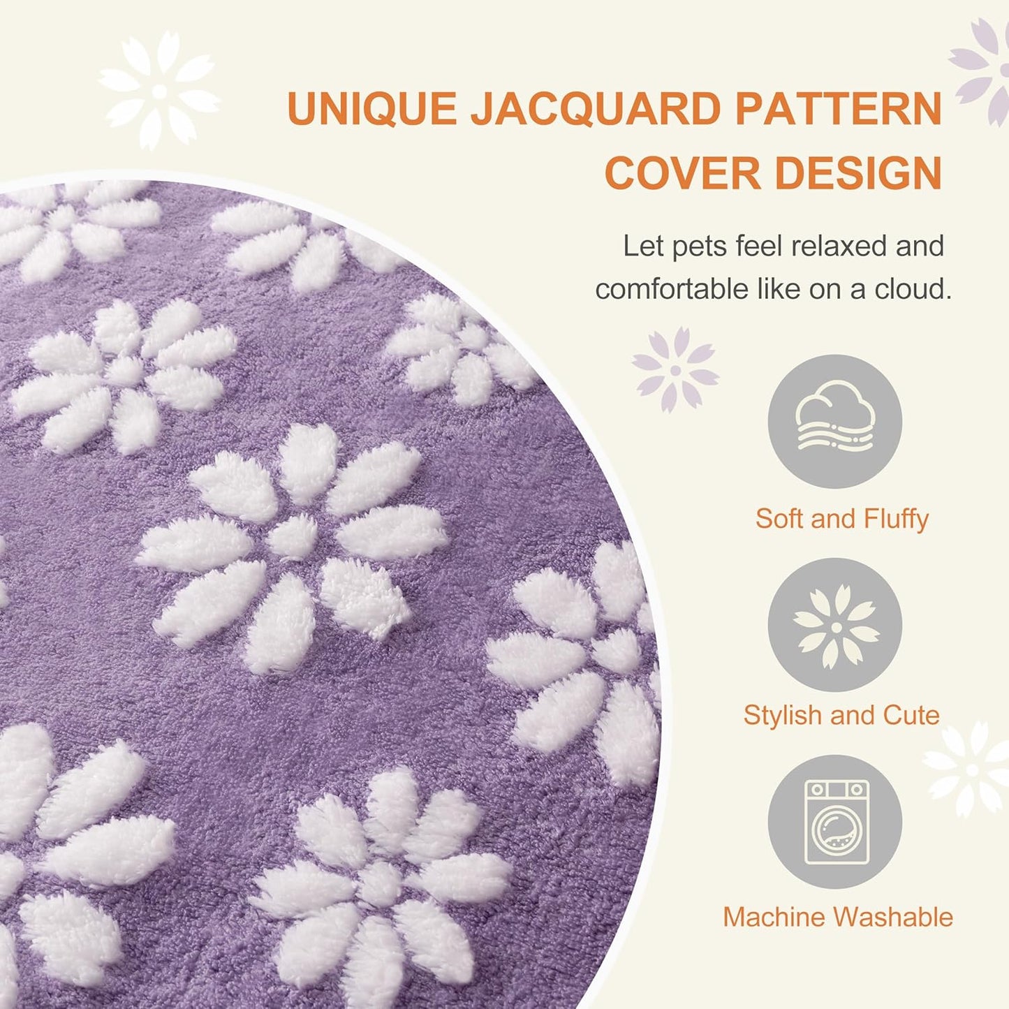 Dog Beds for Small Medium Dogs, Cute Thick Dog Bed for Crate Kennel, Fluffy Pet Bed with Removable Washable Cover and Anti-Slip Bottom, 30"x 20", Purple Flower