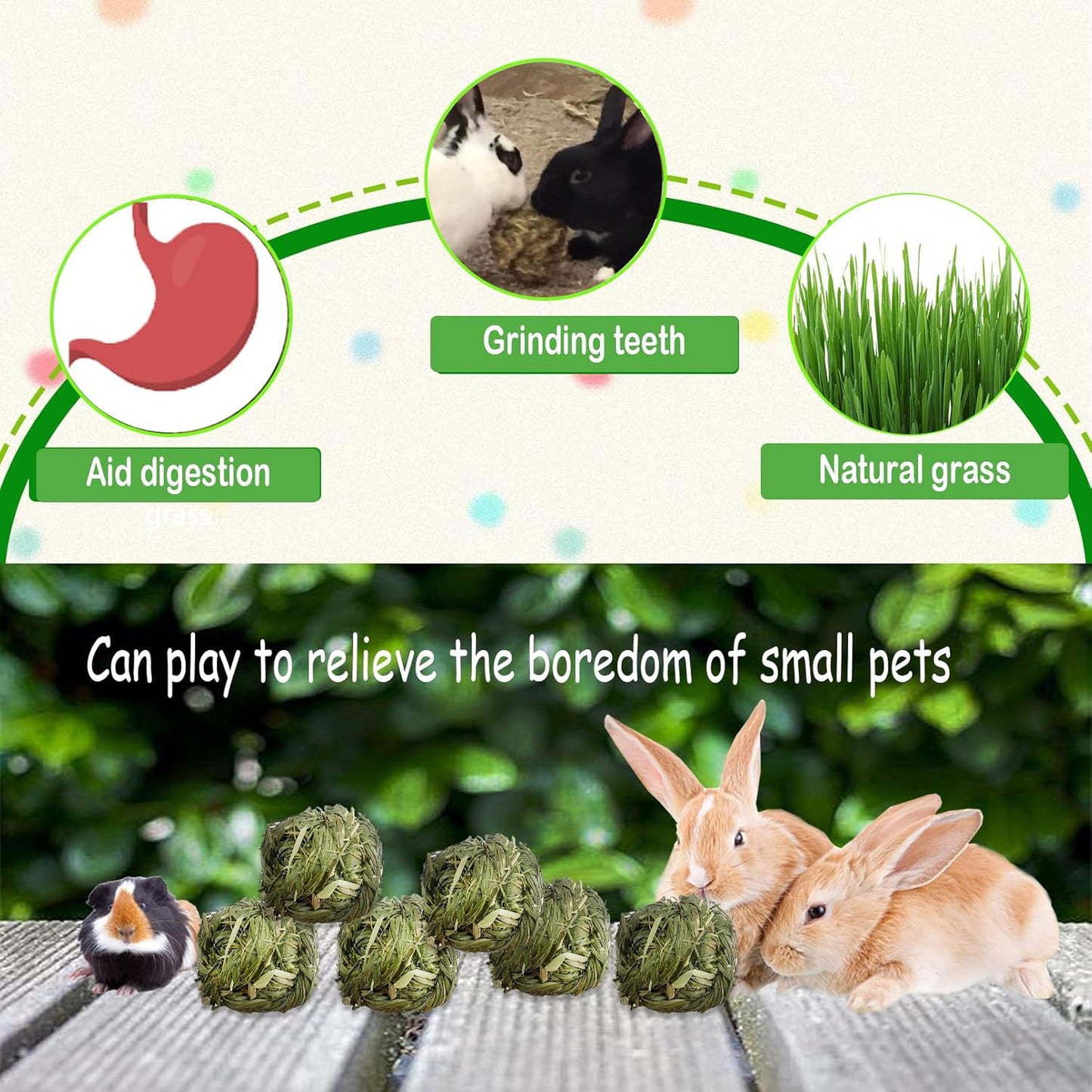 kathson Natural Rabbit Grass Ball,Timothy Grasses Chew Toys,Natural Weaving Molar Tooth Toy,Bunny Activity Play Balls for Chinchillas Hamster Guinea Pig and Small Animal (6 PCS)