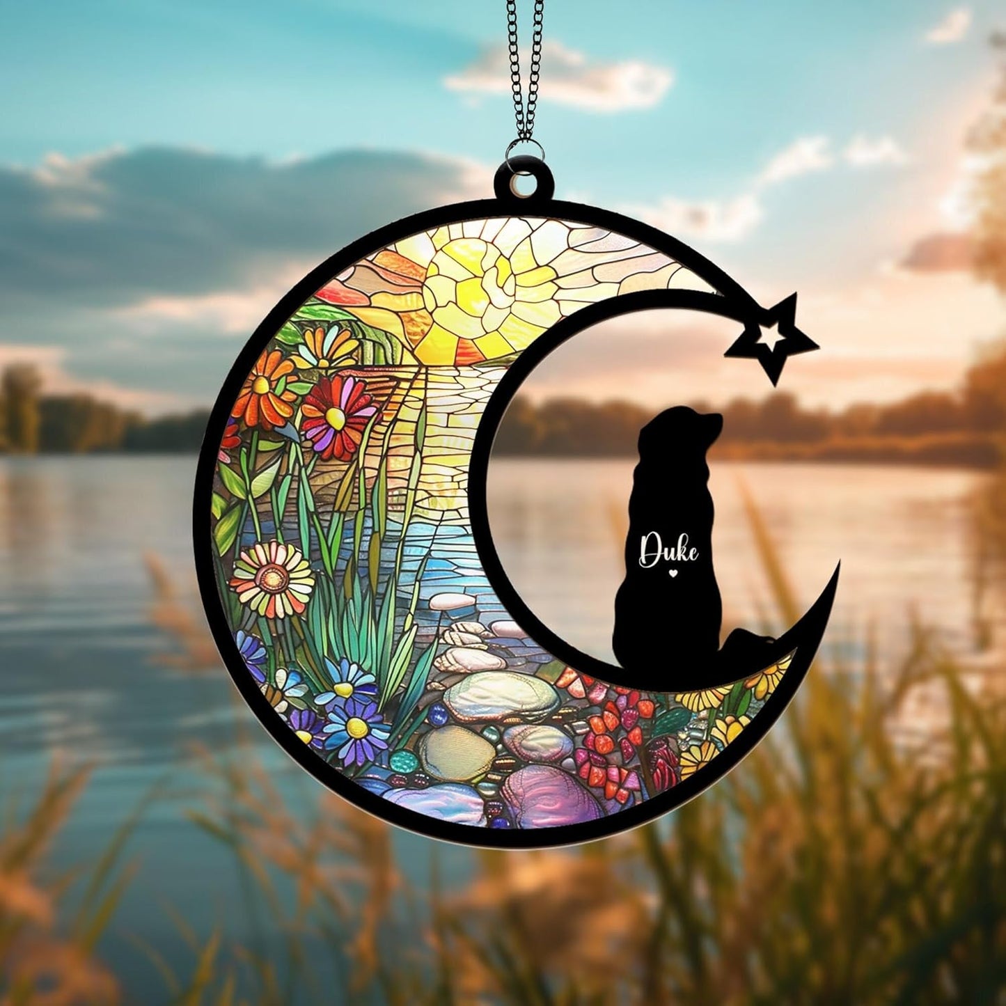 Personalized Dog Memorial Suncatcher – Custom Up to 3 Pet Names, Breeds & Background, Dog Remembrance Keepsake, Sympathy Gift for Dog Loss