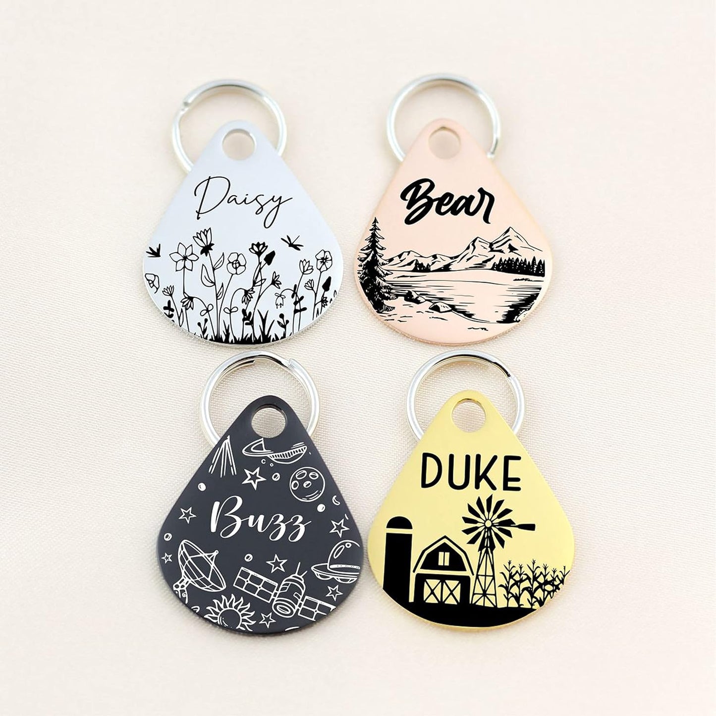 Custom Dog Tags, Double Sided Engraved Stainless Steel Pet Id Tags for Dogs, Cat & Dog Collar Charm Microchips, Lightweight Sturdy Cute Cat Id Tags, Personalized Dog (Silver, Front 5)