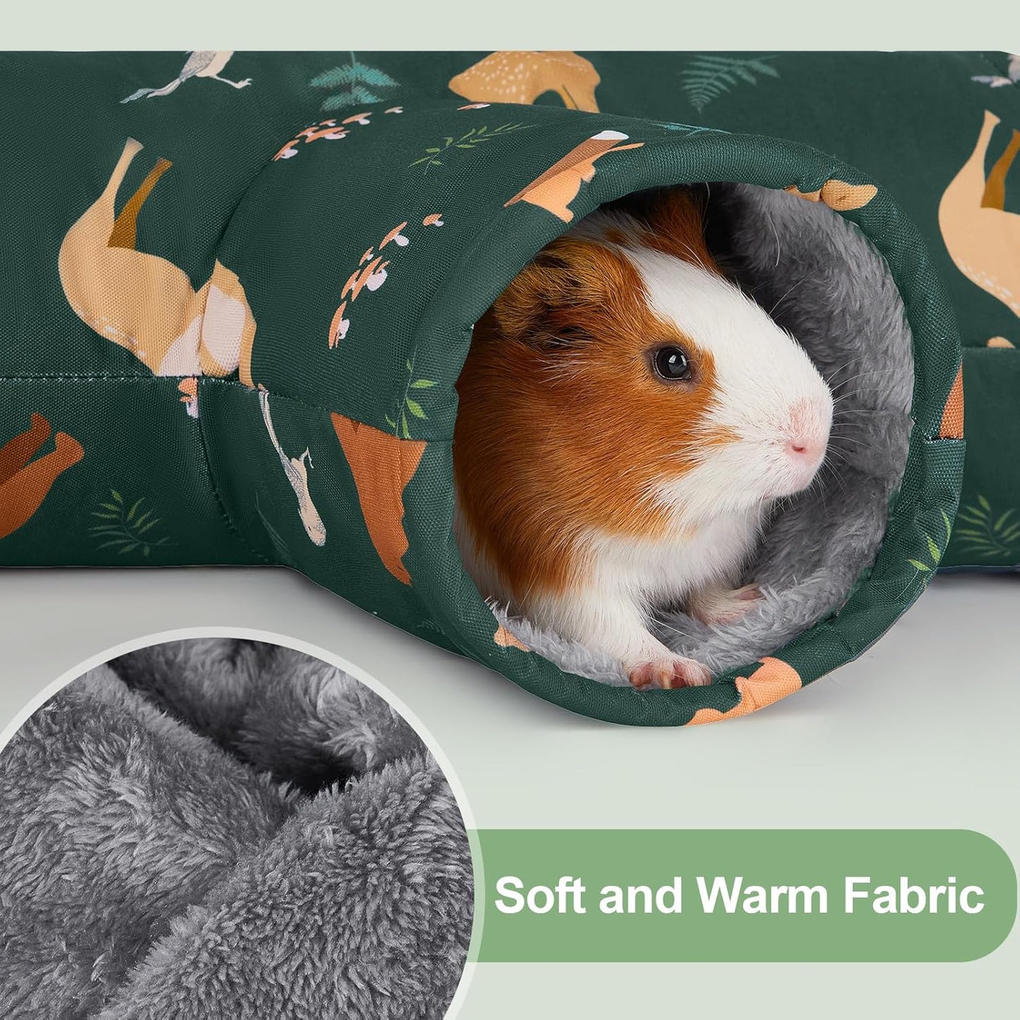 Glittme Guinea Pig Tunnel Washable Guinea Pigs Hideout Portable Rabbit Tunnels Soft Ferret Tunnel for Playing Resting Guinea Pig Accessories for Hedgehogs, Hamster, Dark Green Animals