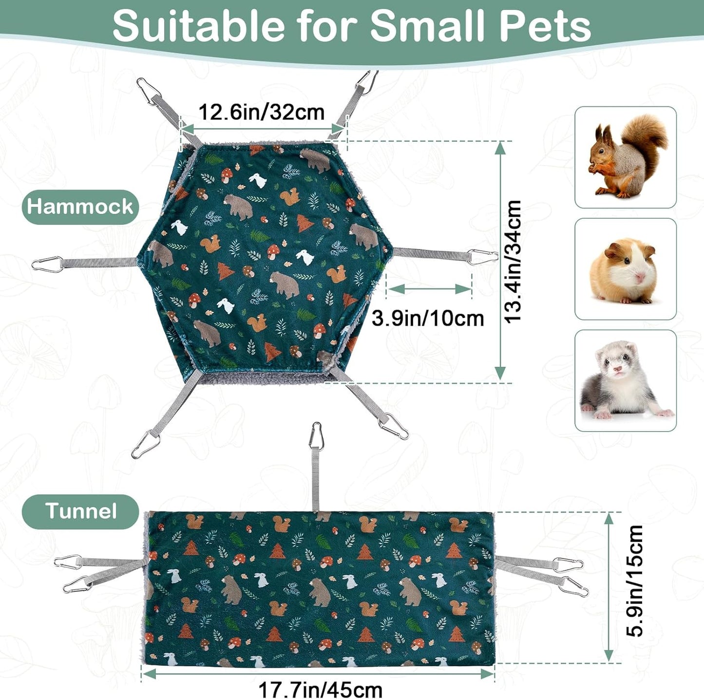 Bienbee 2 Pcs Ferret Rat Hammock Set for Cage Washable Guinea Pig Hideout Bed Soft Small Animal Hammock Tunnel Toys Ferret Cage Accessories for Hedgehog Sugar Glider Squirrel Hamster