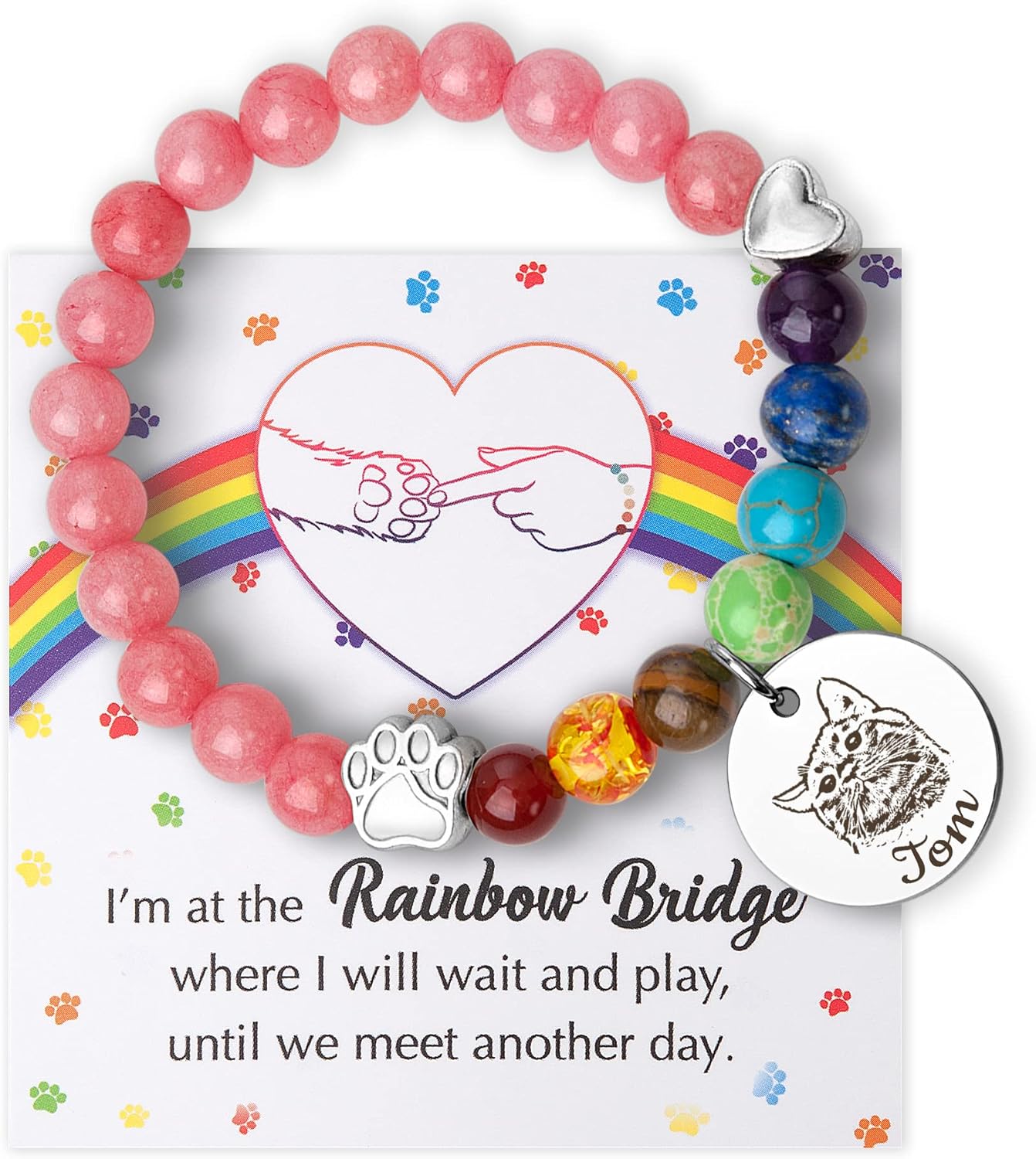 Anavia Pet Portrait Rainbow Bridge Pet Memorial Bracelet for Beloved Dog Cat, Pawprint on My Heart Personalized Handmade Bracelet Keepsake