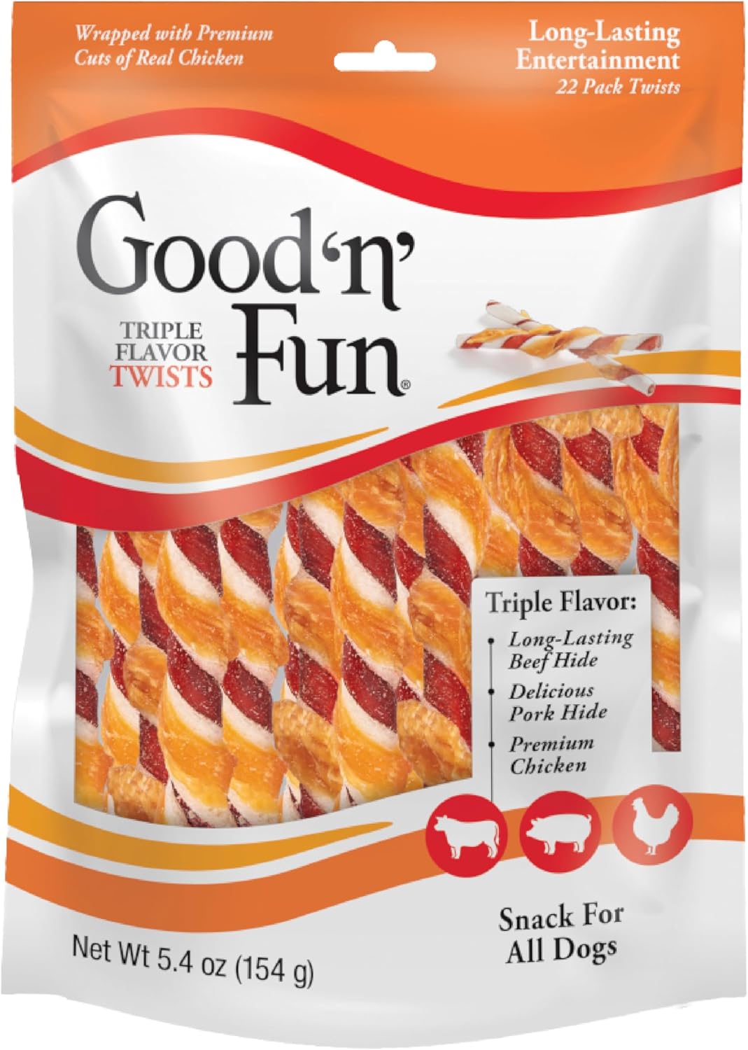 Good 'N' Fun Triple Flavor Twist Chews For Dogs, 22-Count