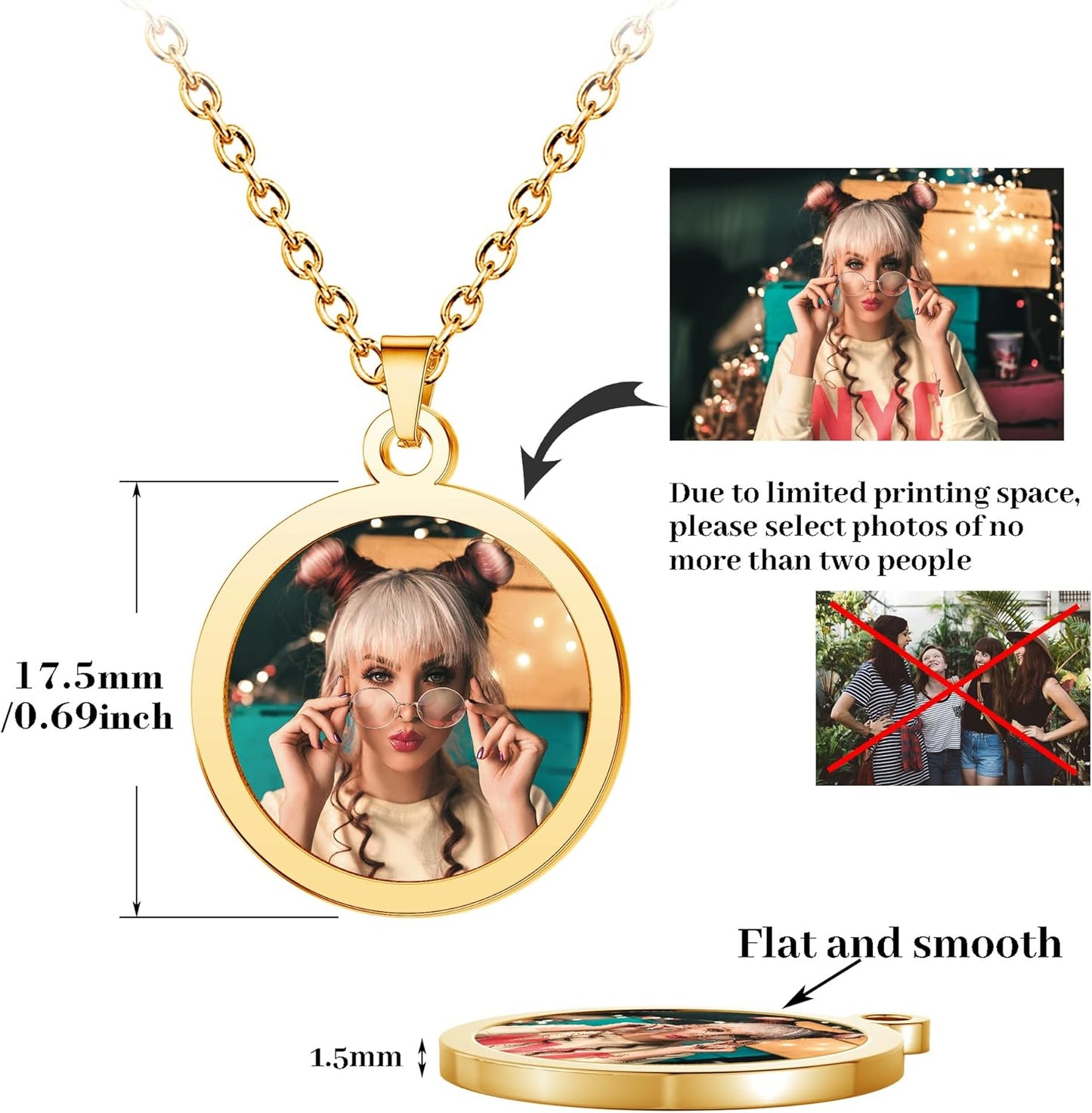 CharmSStory Personalized Photo Necklaces Custom Engraved Name Necklace Memory Keepsake Picture Necklace Pendant Customized Gifts for Women Men