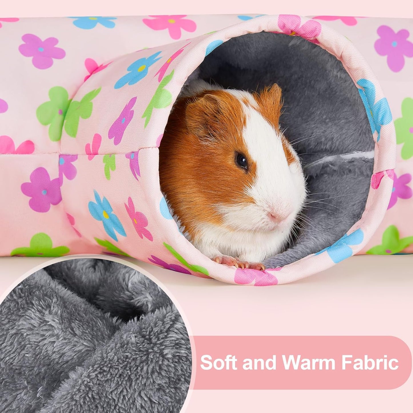 Glittme Guinea Pig Tunnel Washable Guinea Pigs Hideout Portable Rabbit Tunnels Soft Ferret Tunnel for Playing Resting Guinea Pig Accessories for Hedgehogs, Hamster, Apricot Flowers